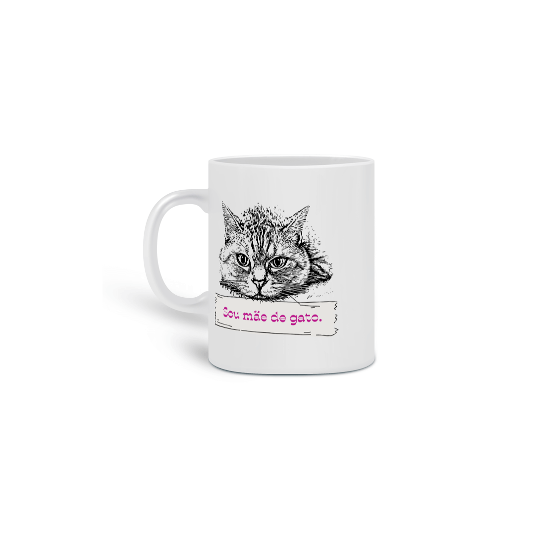 CANECA PERSONALIZADA CRIATIVA EM CERÂMICA, 325ML C/02 LADOS, FRASE SOU MÃE DE GATO