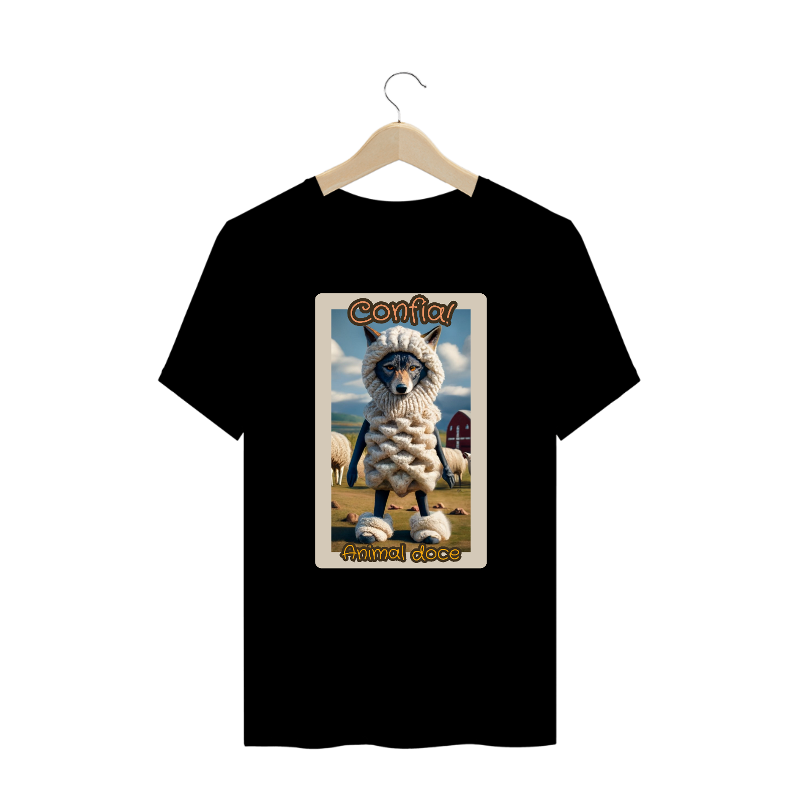 CAMISETA T-SHIRT PLUS SIZE, LOBO EM PELE DE CORDEIRO CONFIA