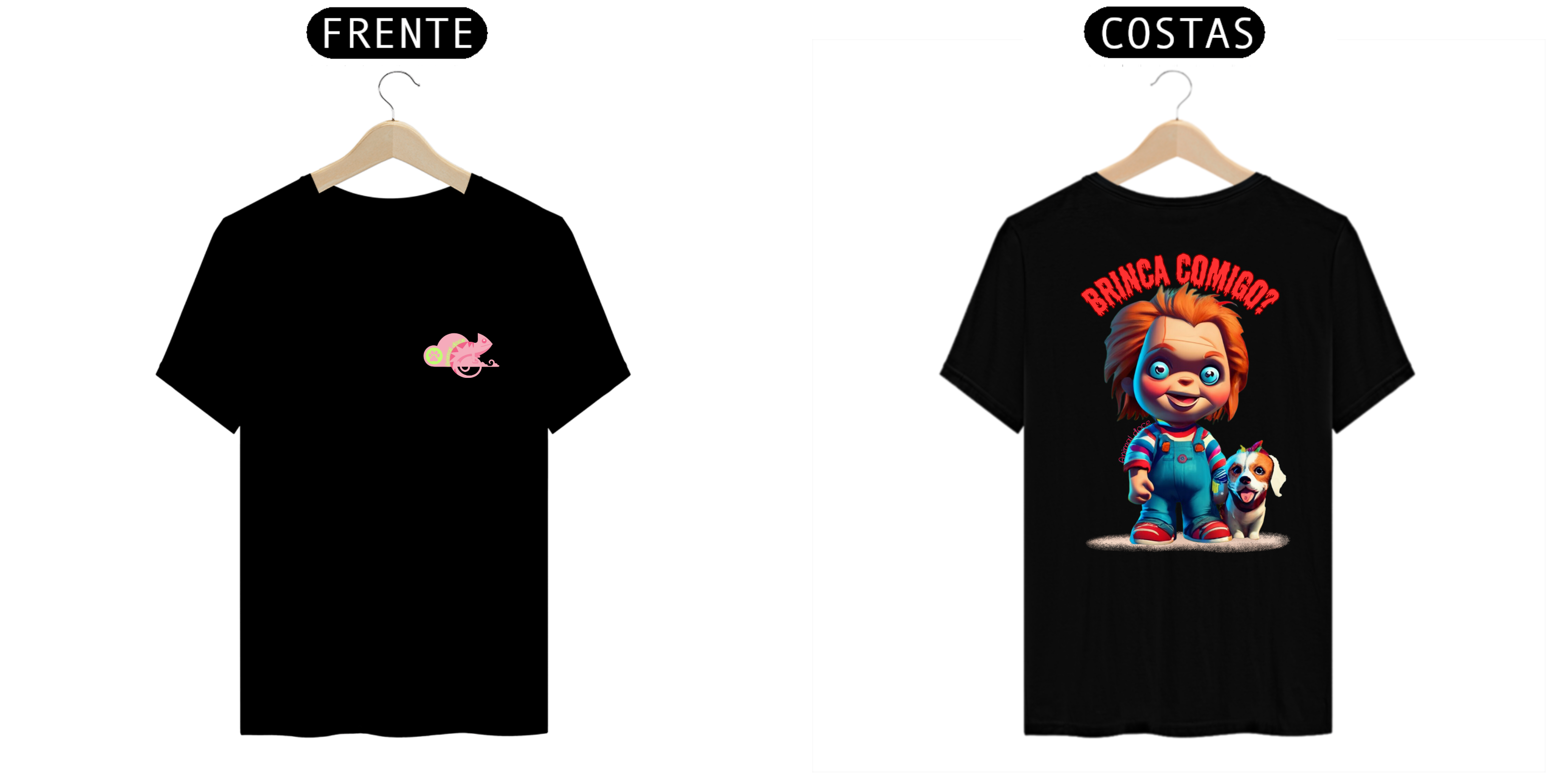 CAMISETA T-SHIRT PRIME FRENTE E COSTAS DOG, LINHA FILME CHUCKY BRINCA COMIGO