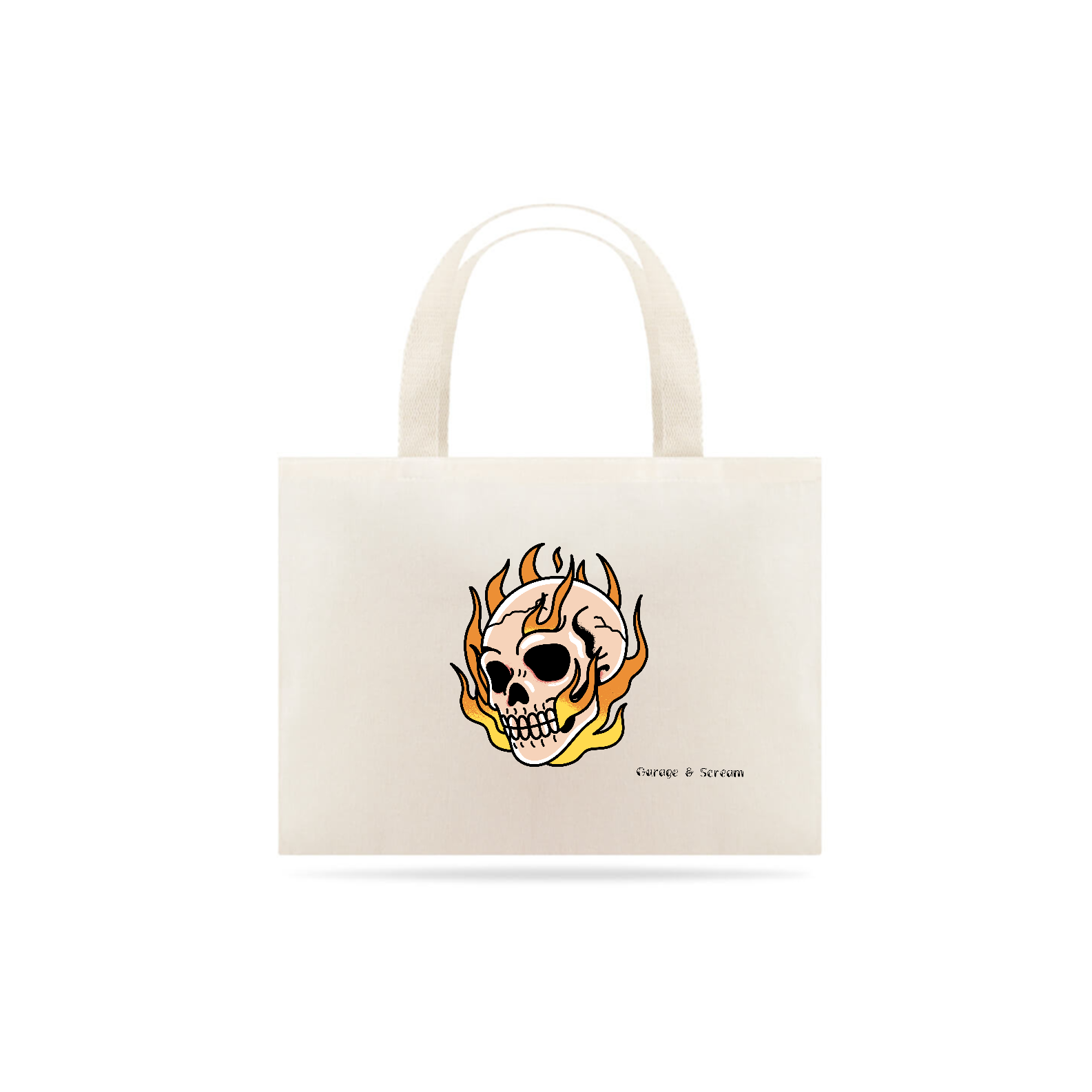 Ecobag - oldSchool - O fogo da personalidade arde nesta ecobag de algodão. Uma caveira em chamas, um toque ousado e old school em seu estilo