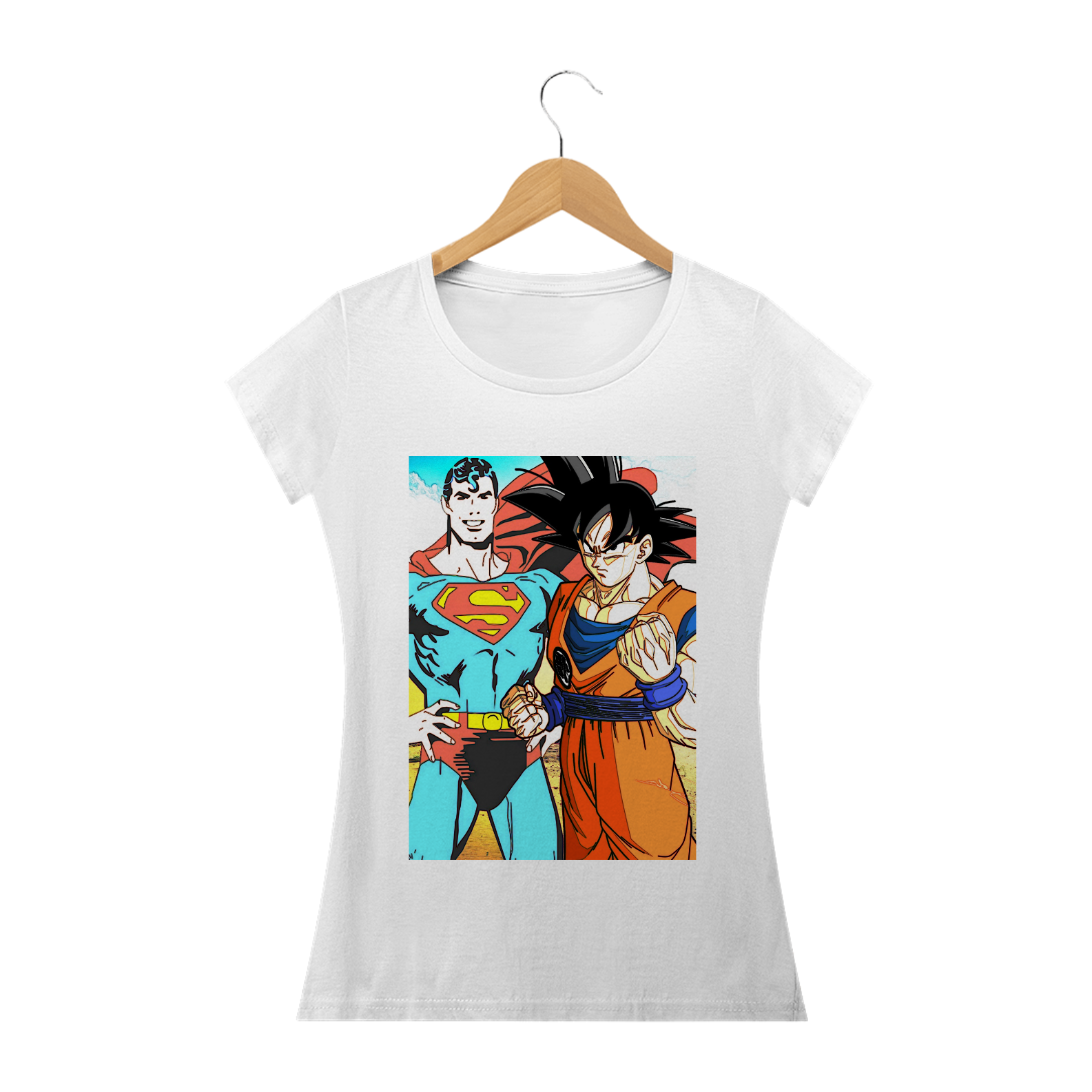 Camiseta Super Man e Goku Feminina