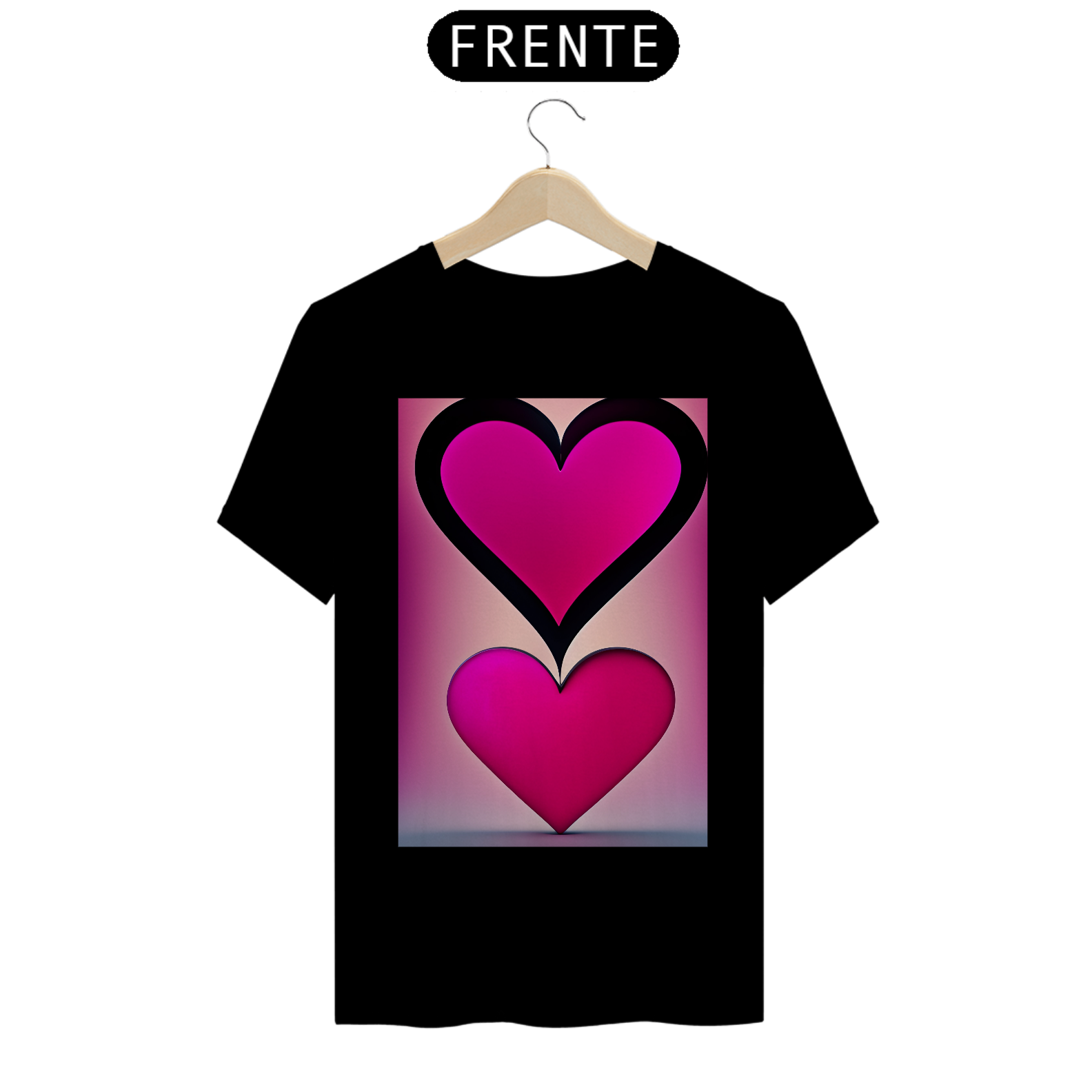 Nome do produto  CamisetaForma de coração em cor magenta viva , fundo escuro , letras 