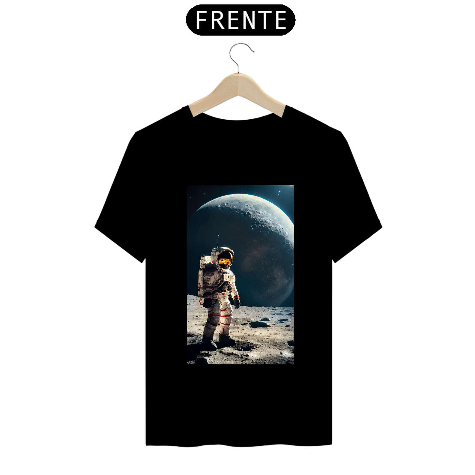 Nome do produto  CamisetaUm explorador espacial na lua , observando o colapso da civilização.