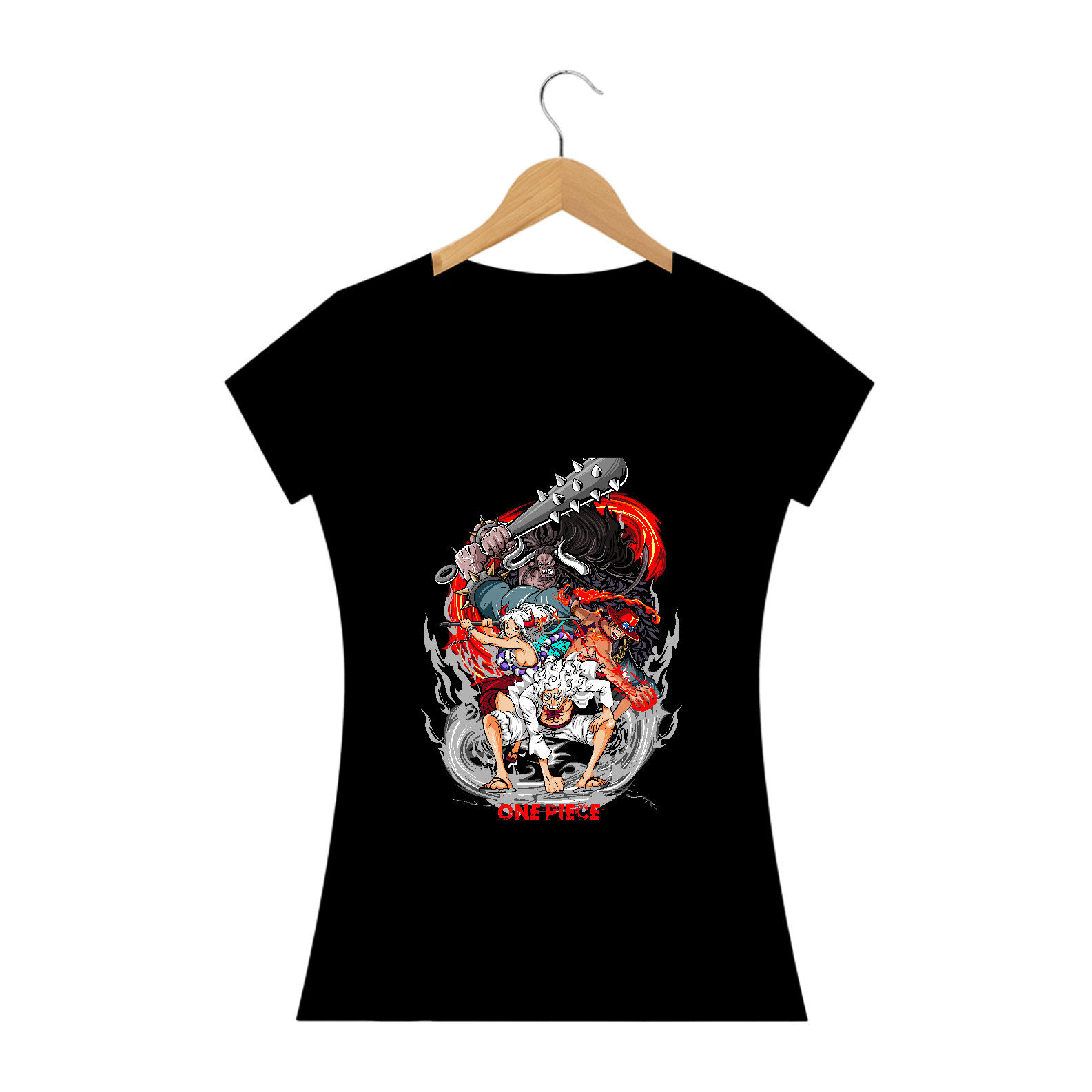 Camiseta feminina ONE PIECE - Luffy Gear 5, Ace, Yamato e Kaido