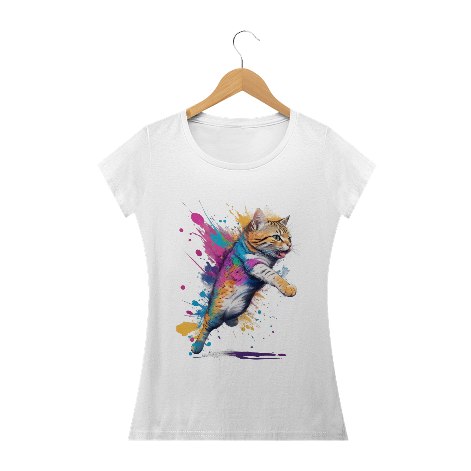 Camiseta Feminina Baby Look Gato Artista