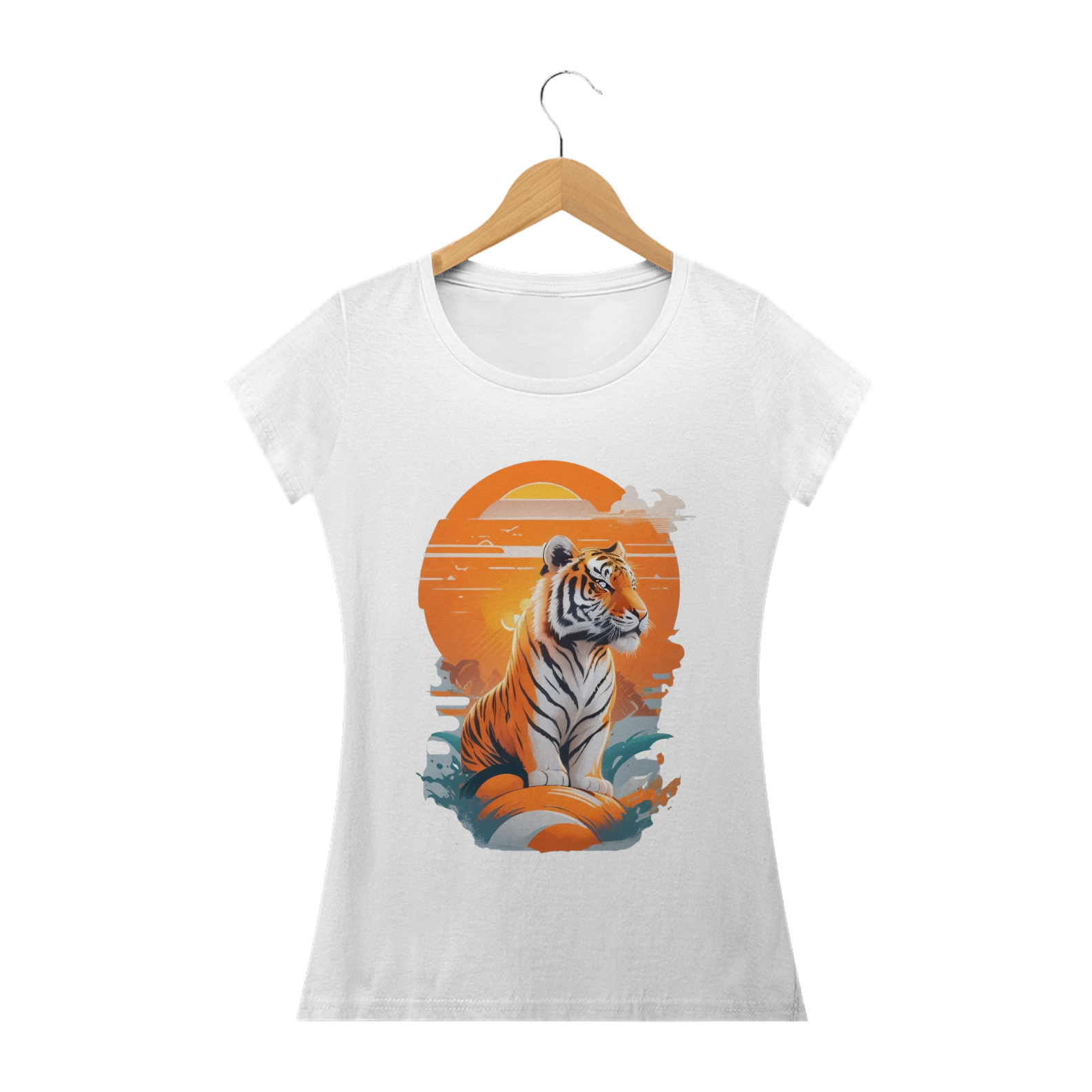 Camiseta Feminina Baby Look Tigre Solar