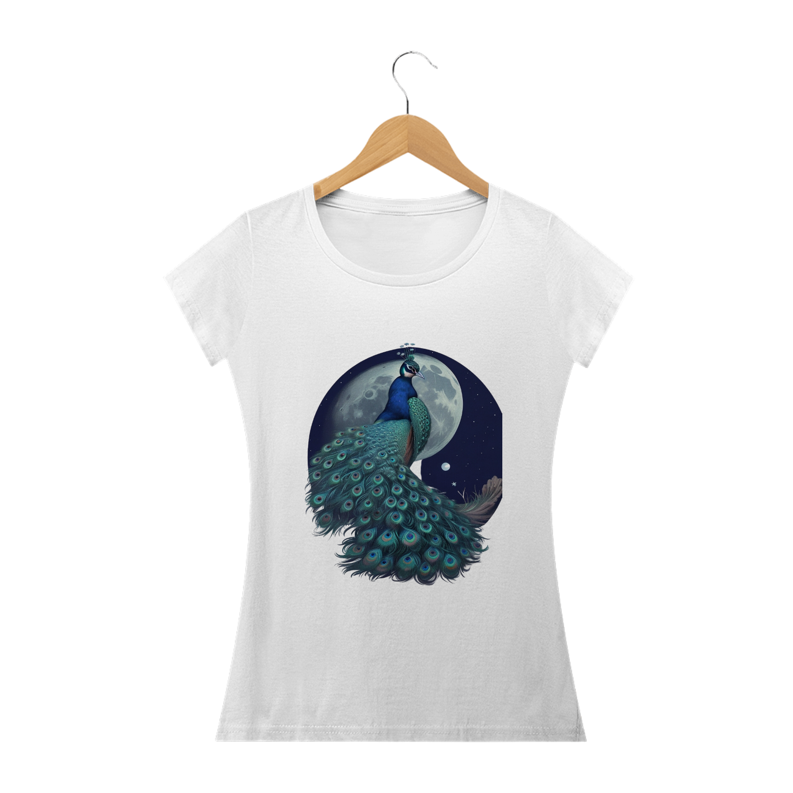 Camiseta Feminina Baby Look Pavão da Meia Noite