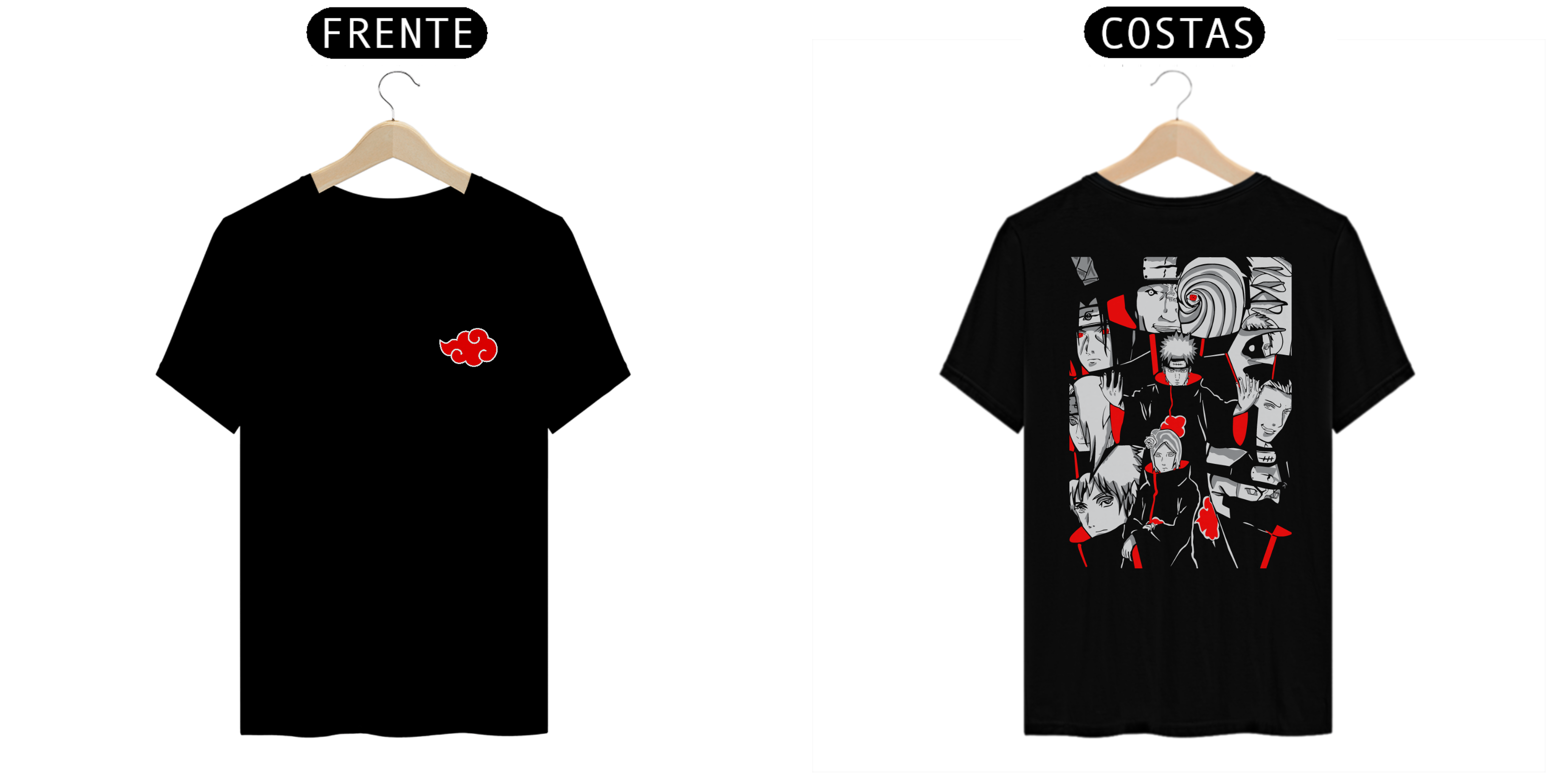 CAMISETA PRETA FRENTE E COSTAS / RENEGADOS AKATSUKI (BÔNUS)