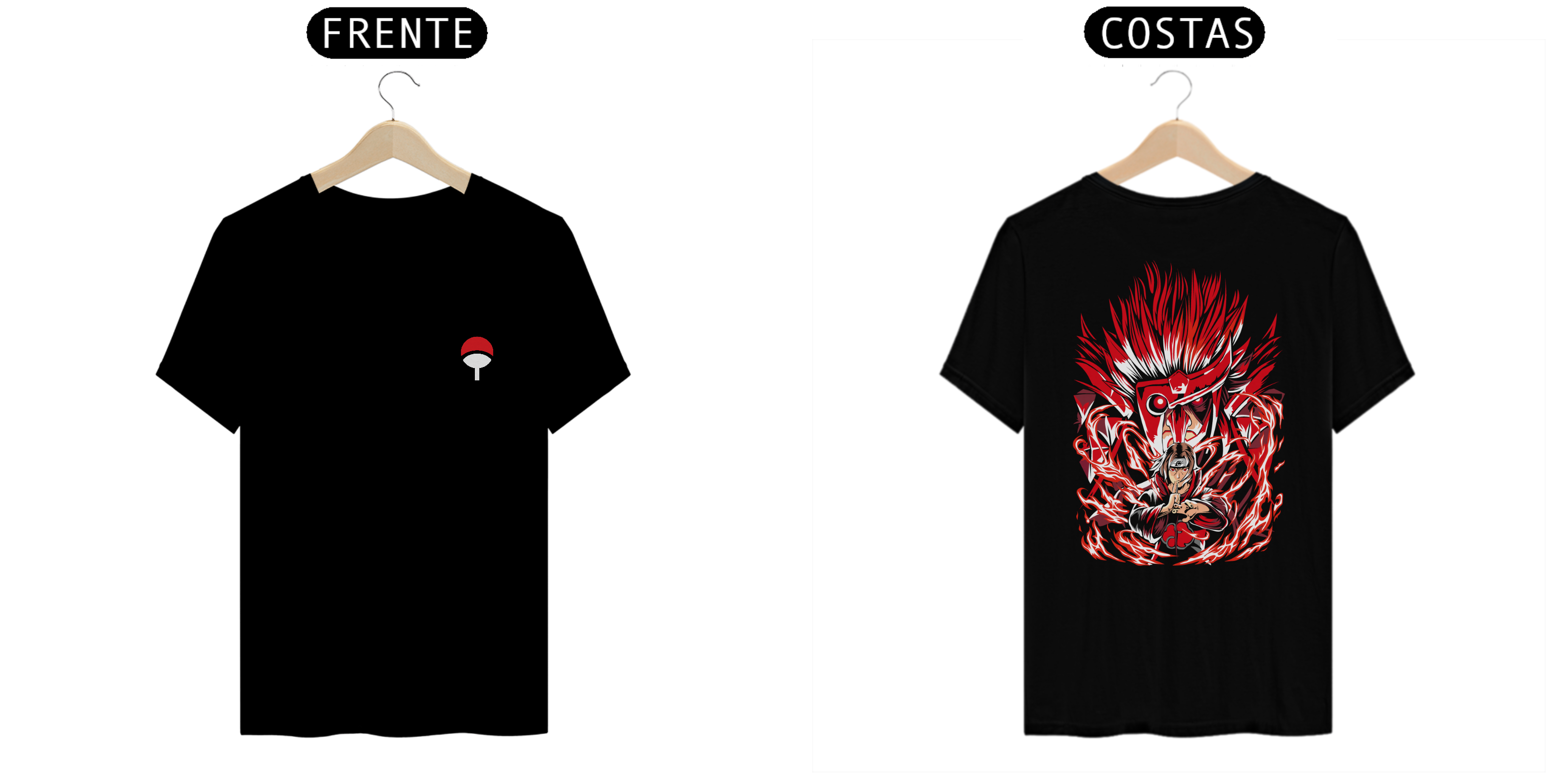 CAMISETA PRETA FRENTE E COSTAS / ITACHI UCHIHA (BÔNUS)