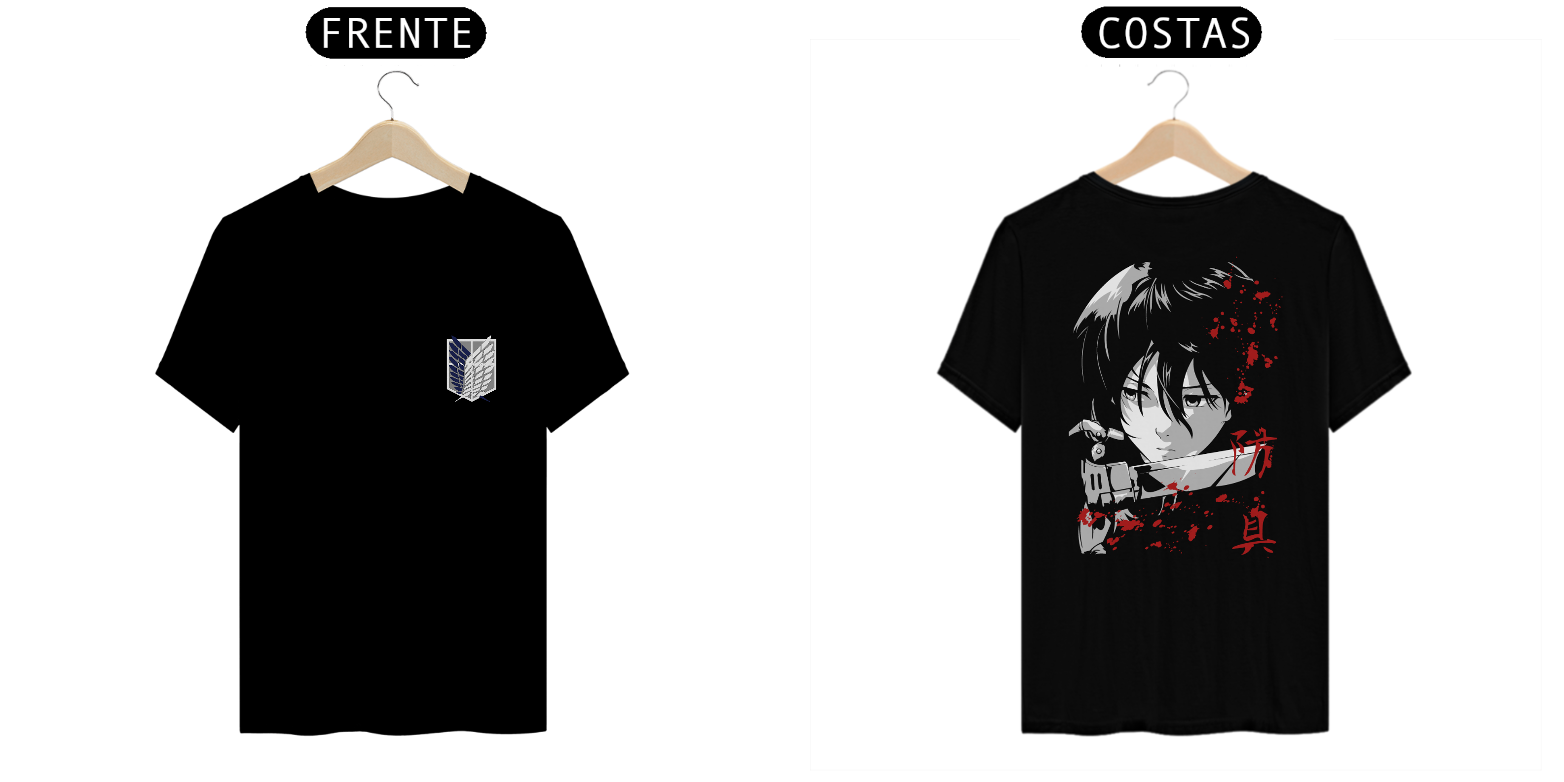 CAMISETA PRETA FRENTE E COSTAS / MIKASA ACKERMAN (BÔNUS)