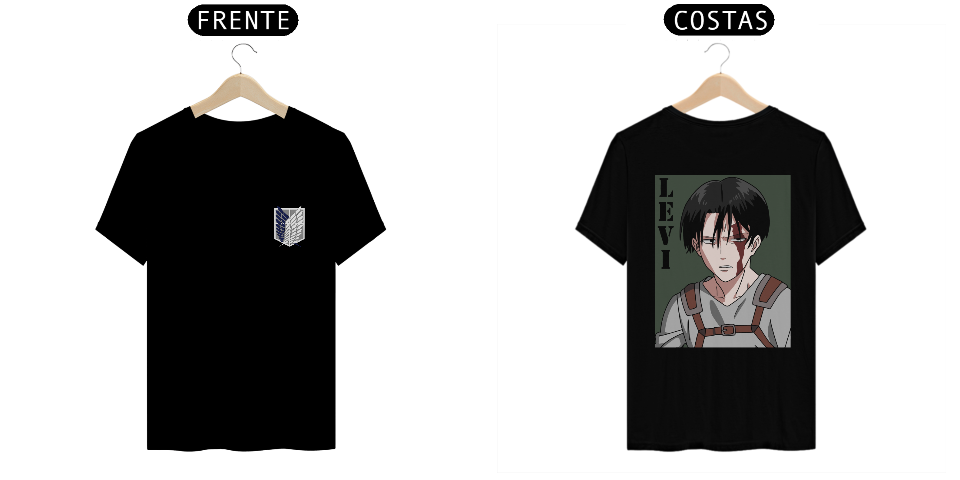 CAMISETA PRETA FRENTE E COSTAS / LEVI ACKERMAN (BÔNUS)