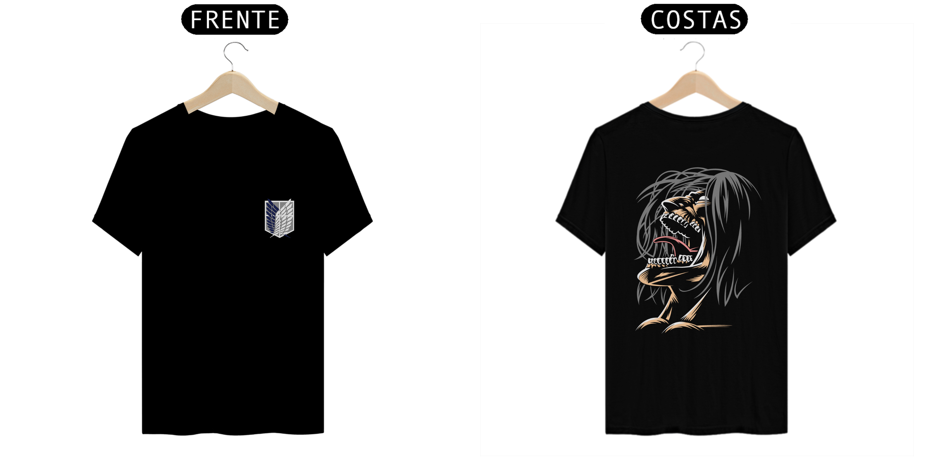 CAMISETA PRETA FRENTE E COSTAS / EREN YEAGER (BONÛS)