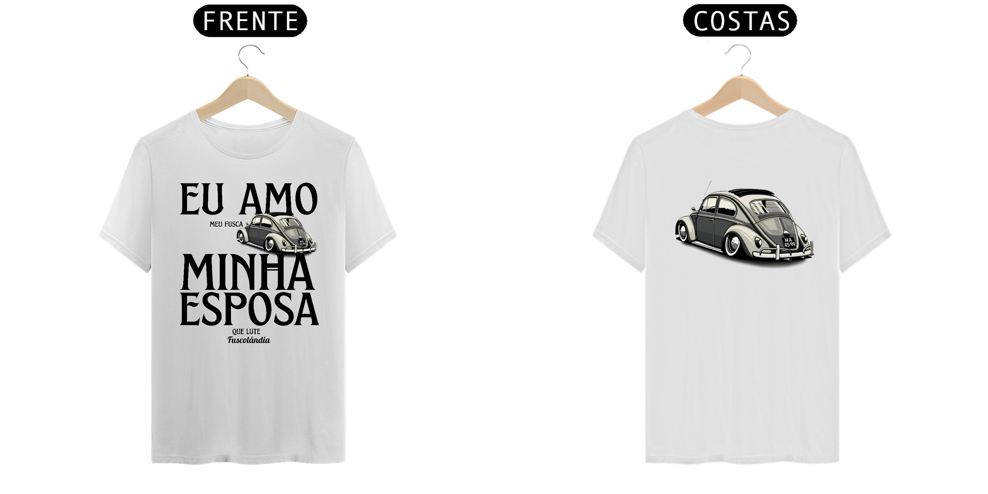 Camiseta Prime Masculina - Eu Amo Meu Fusca - Branca 