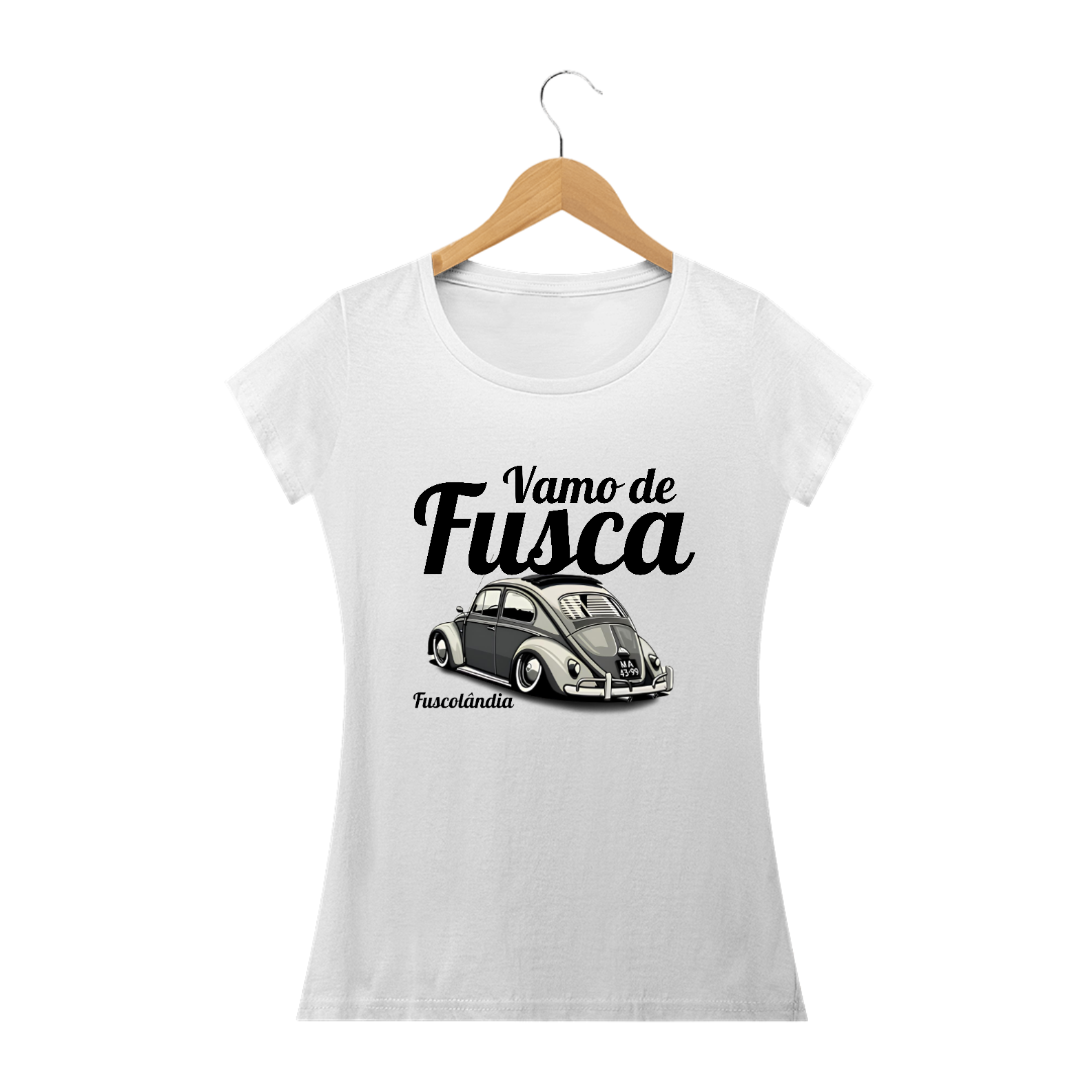 Camiseta Baby Long Prime Feminina - Vamo De Fusca - Branca