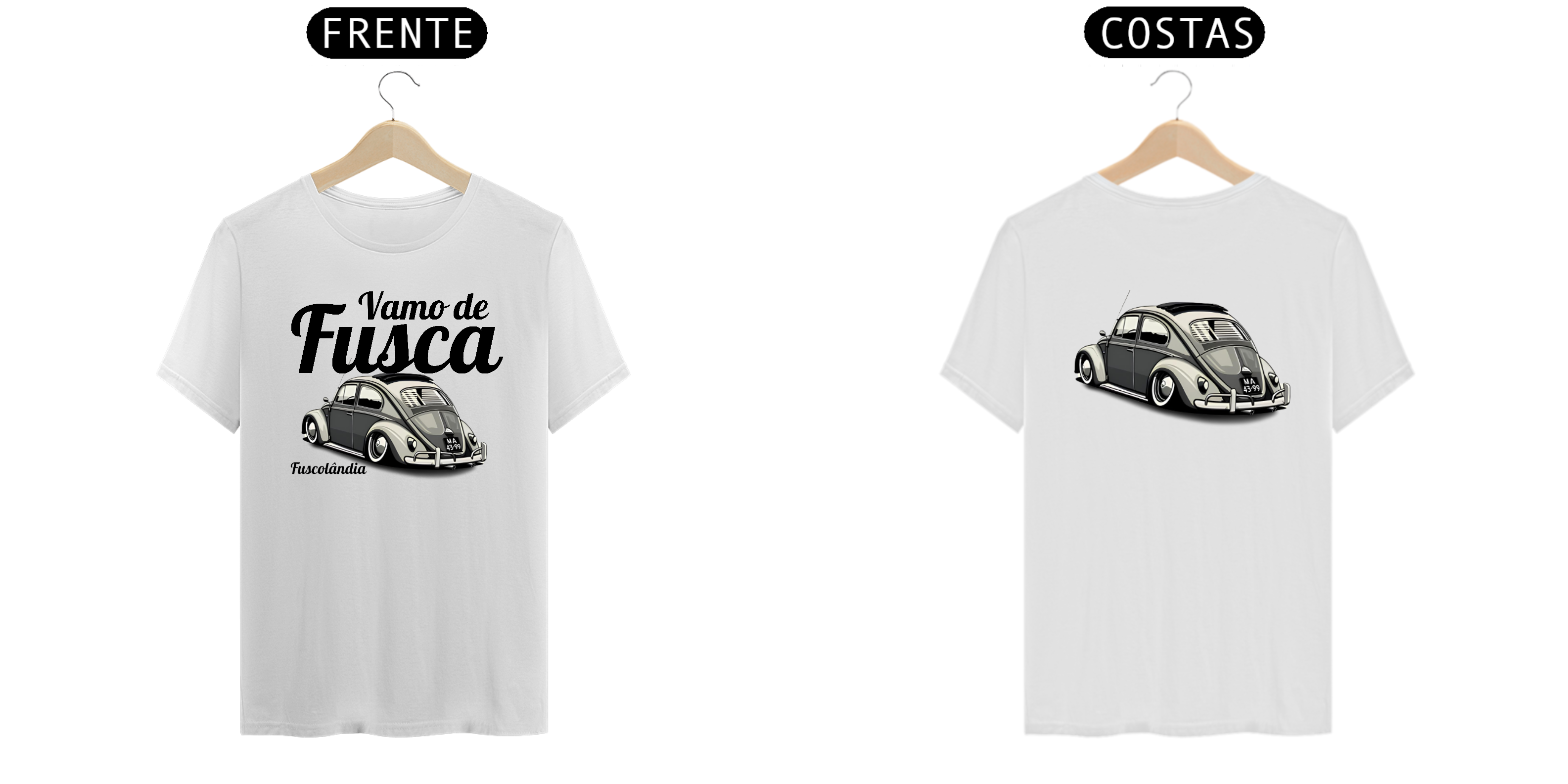 Camiseta Prime Masculina - Vamo De Fusca - Branca - Estampa Frente E Costas