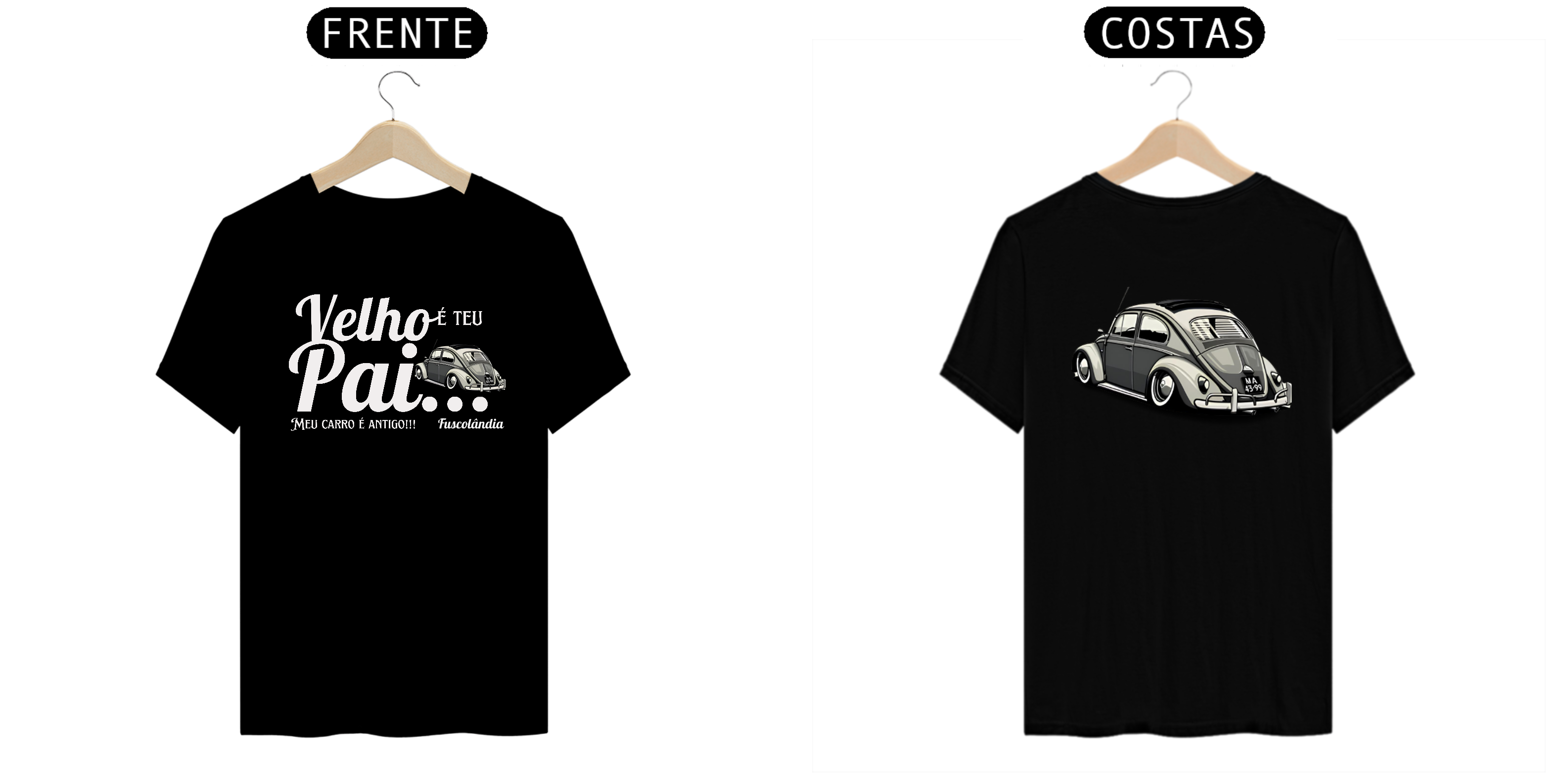 Camiseta Prime - Meu Carro é Antigo - Estampa Frente e costas - preta