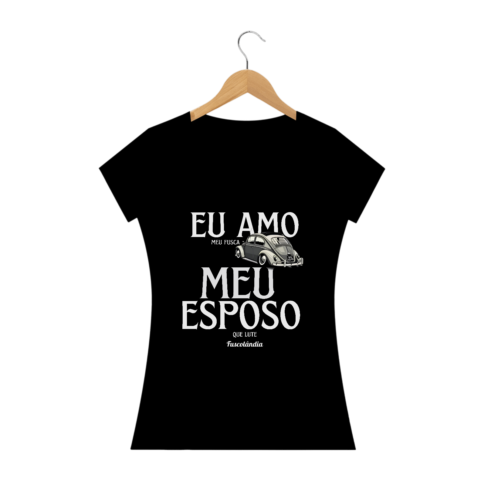 Camiseta Baby Long Prime - Eu Amo Meu Fusca - Preta