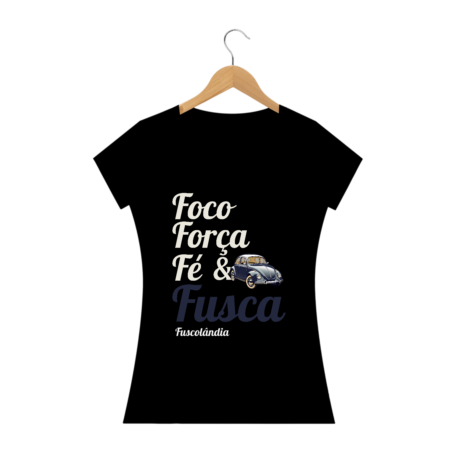 Camiseta Feminina Baby Long Prime - Foco Força Fé & Fusca - est3 - Preta