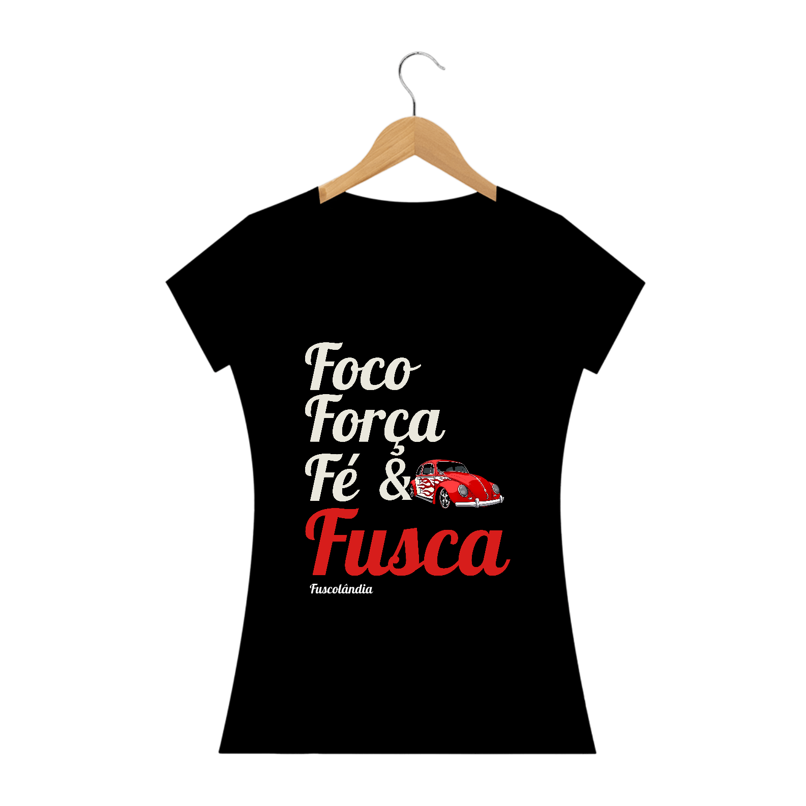 Camiseta Feminina Baby Long Prime - Foco Força Fé & Fusca - Preta - Est2
