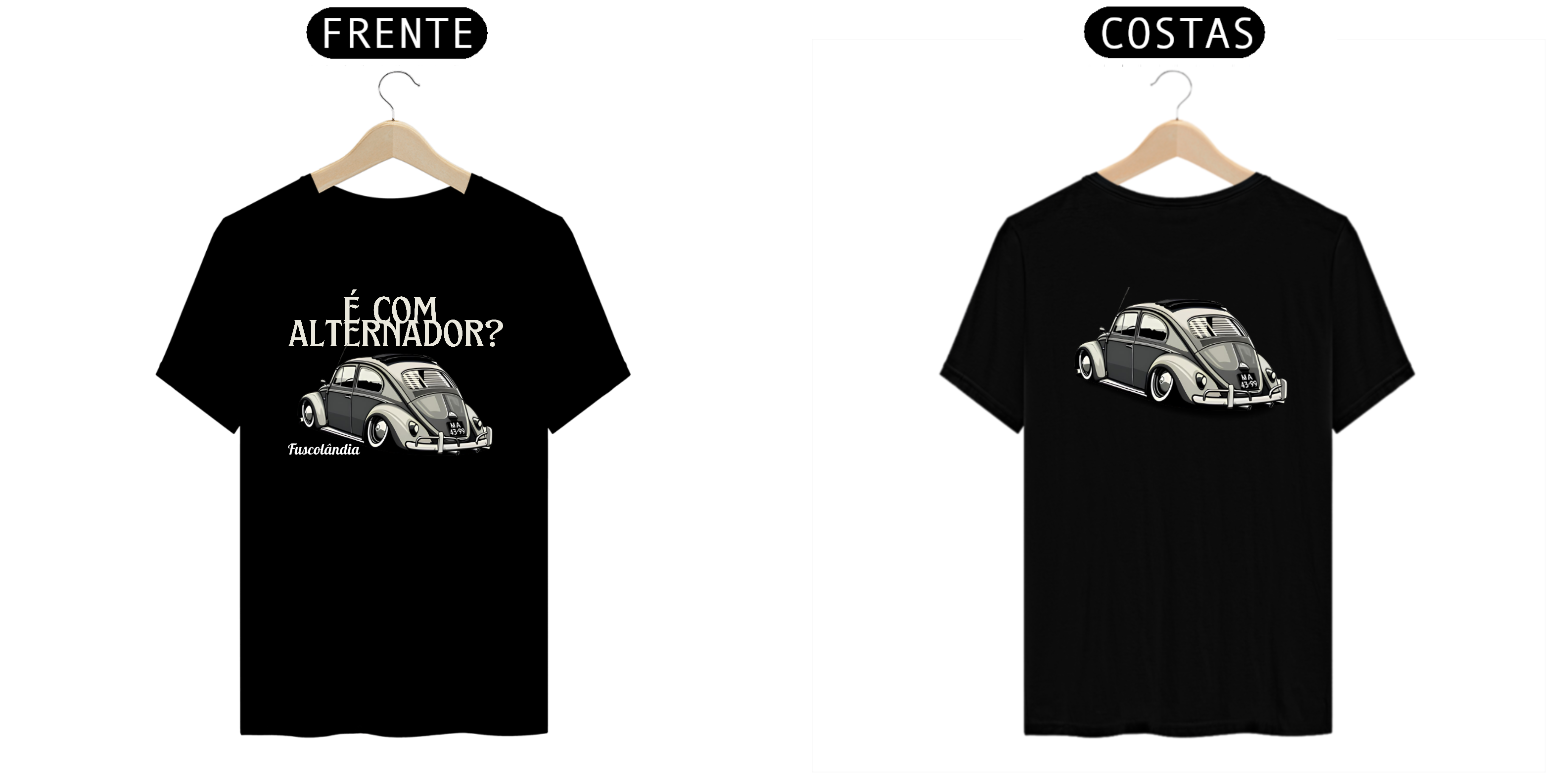 Camiseta Prime Masculina - É Com Alternador? - Preta - Estampa Frente E Costas