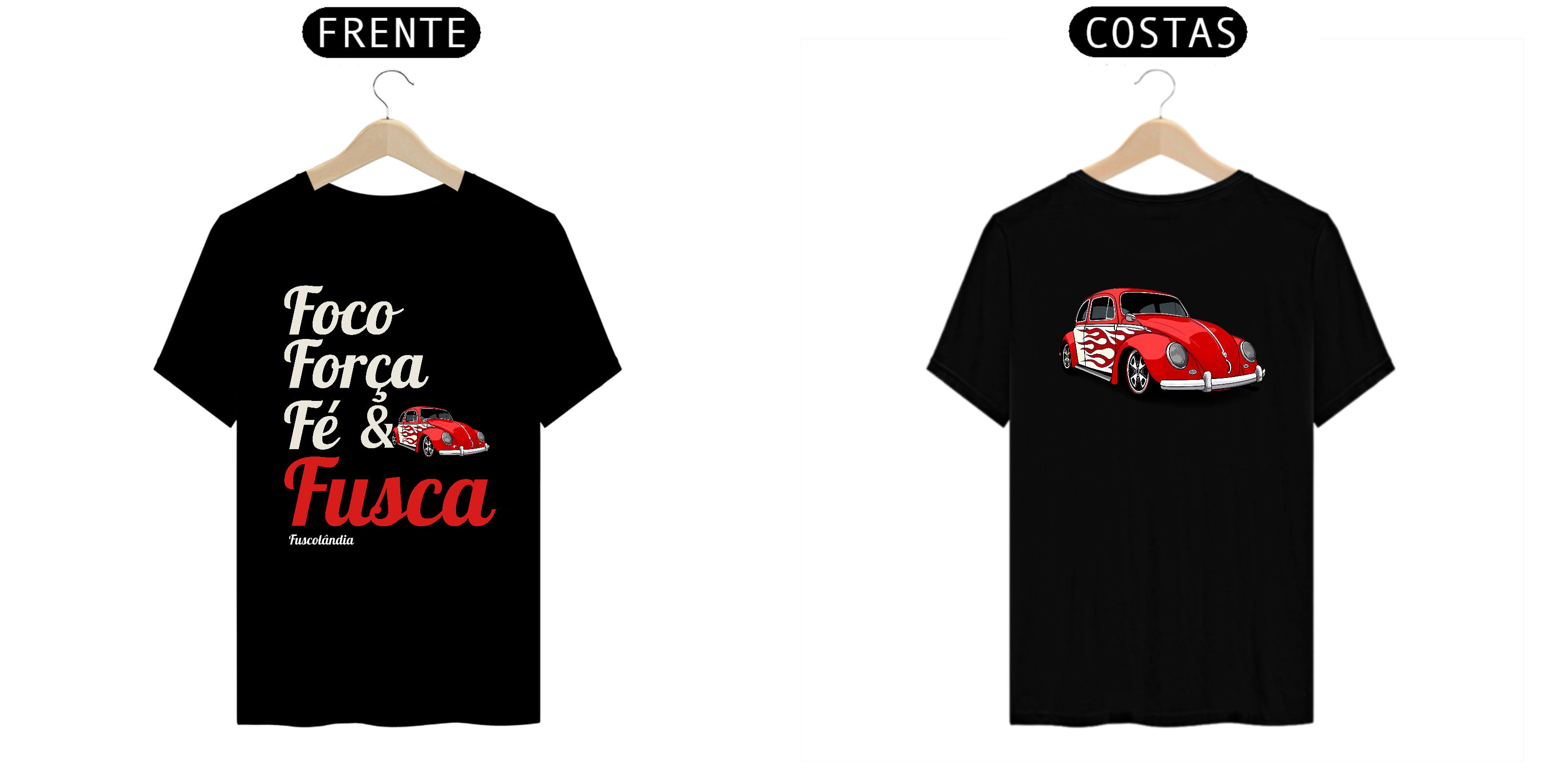Camiseta Prime Masculina - Foco Força Fé & Fusca - Preta - Estampa Frente e Costas