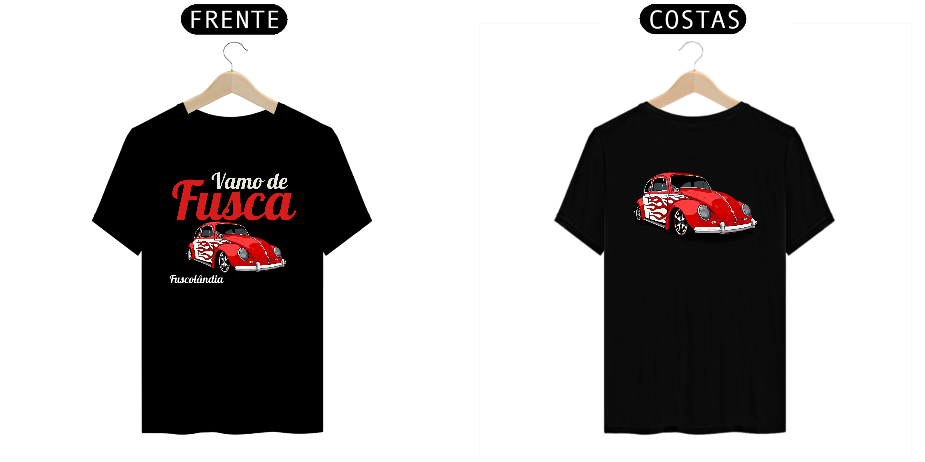 Camiseta Prime Masculina - Vamo De Fusca - Preta - Estampa 2 Frente E Costas