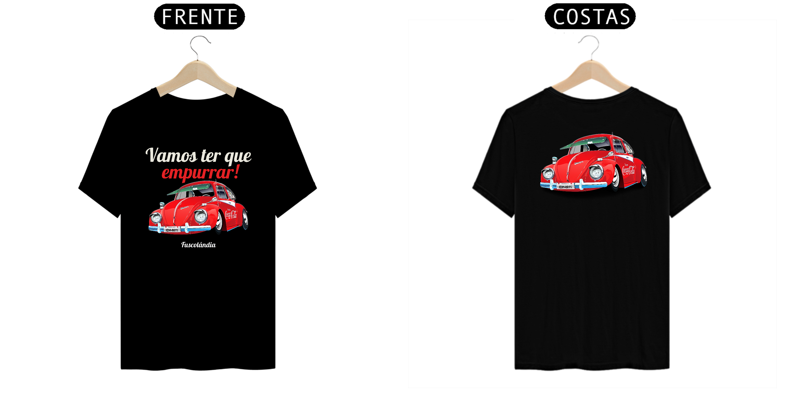 Camiseta Prime Masculina - Vamos Ter Que Empurrar - Preta - Estampa 2 Frente E Costas