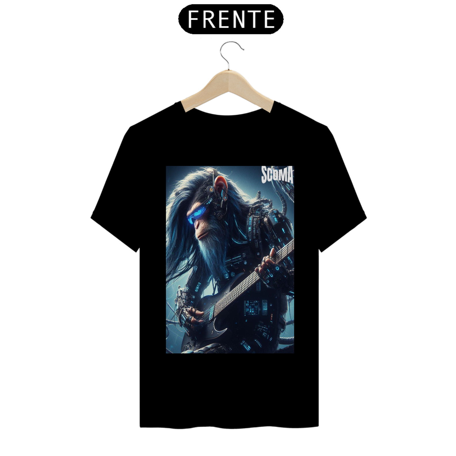 Macaco cyberpunk tocando guitarra