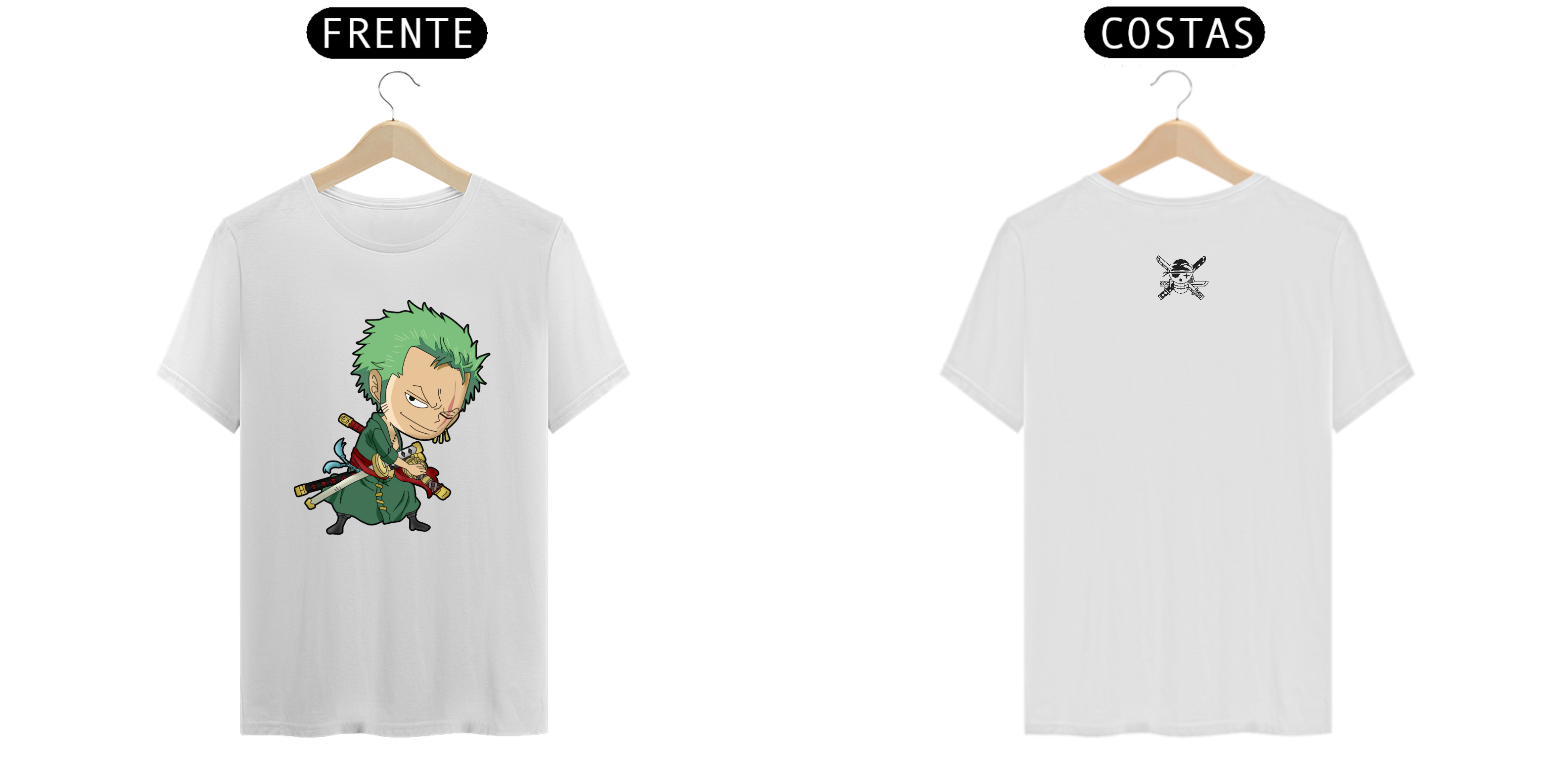 T - Shirt Prime - Roronoa Zoro - Chibi - Branca