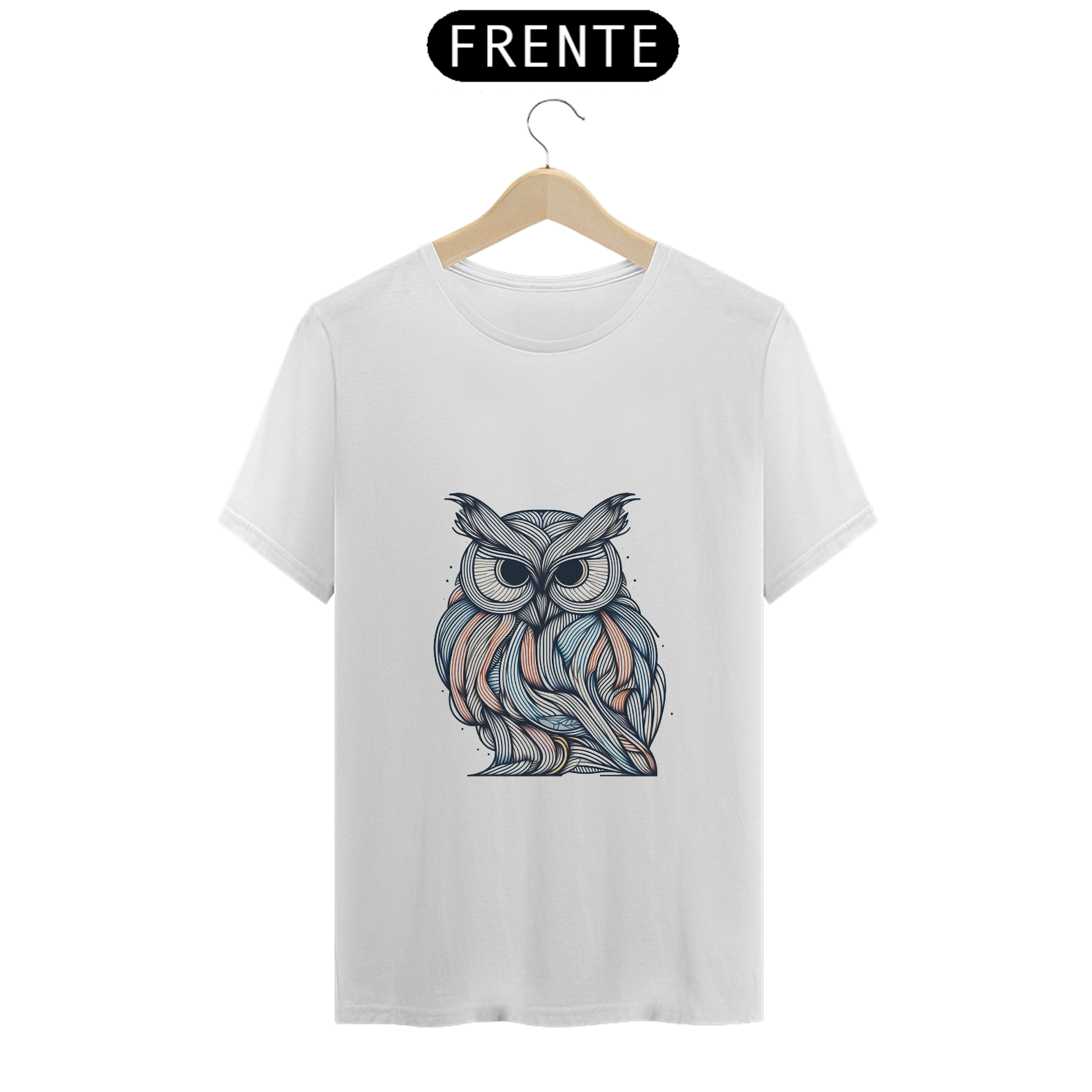 Camiseta Classic Coruja em Linhas, Arte Frontal.
