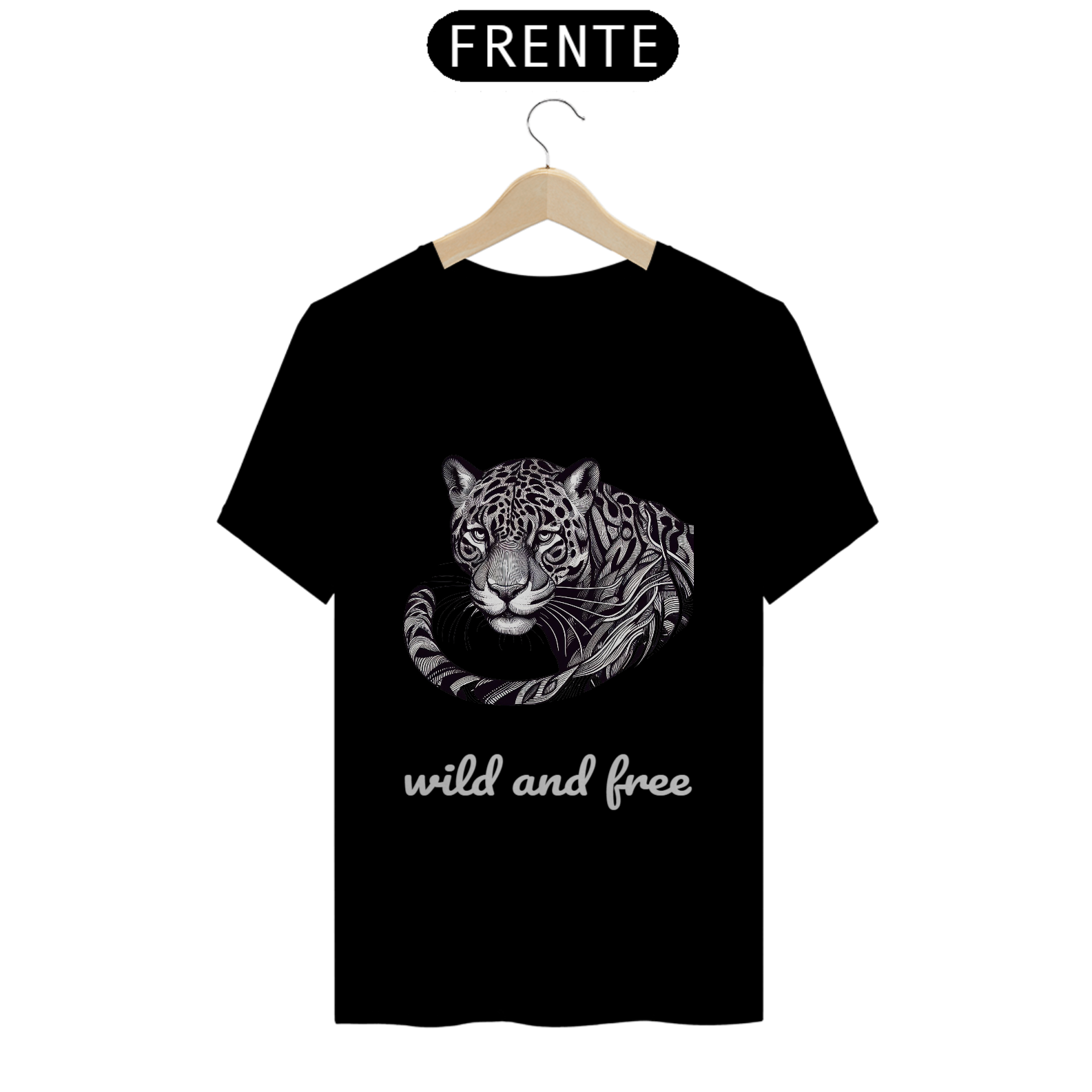 Camiseta Classic Onça Wild and Free, Arte Frontal.