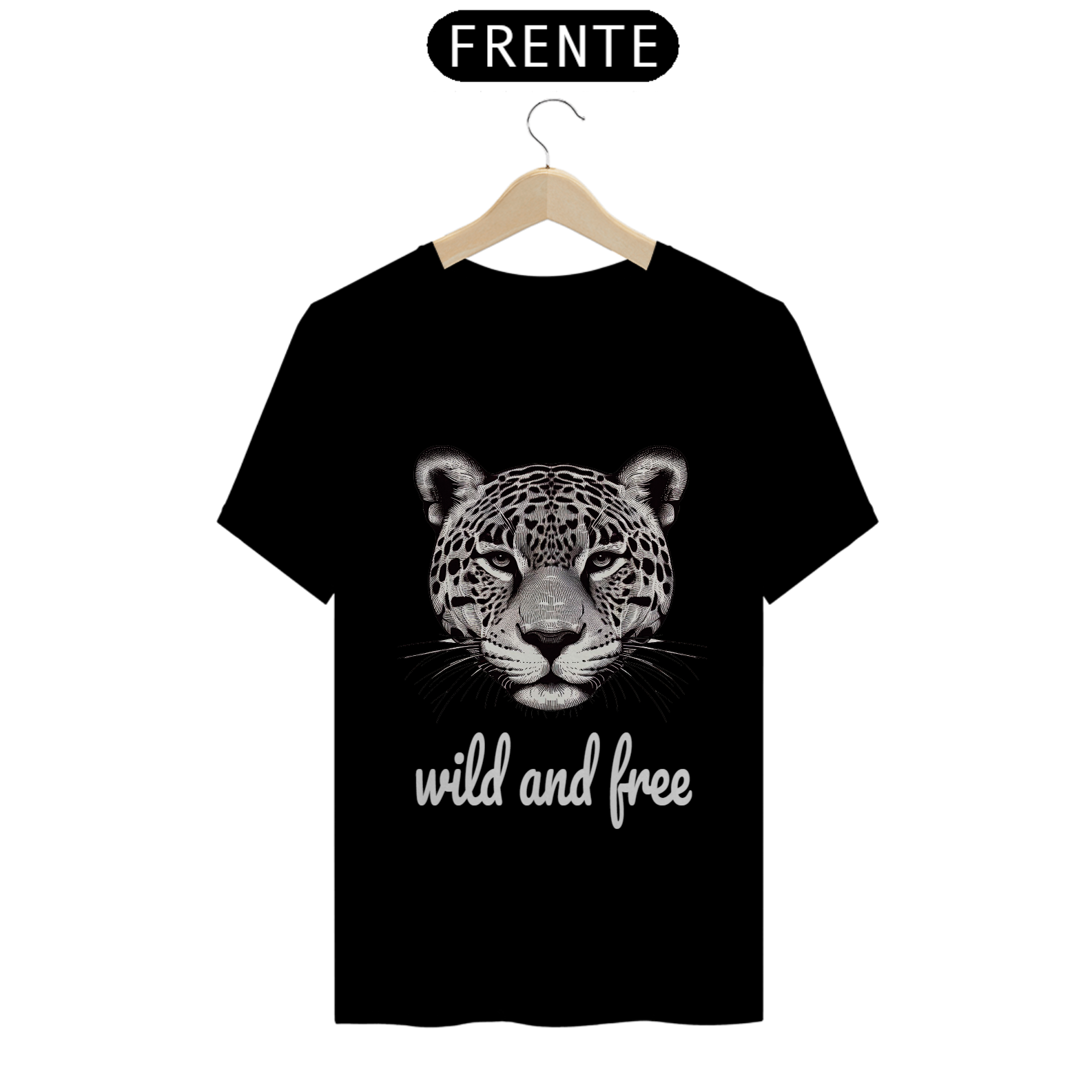 Nome do produto: Camiseta Classic Rosto de Onça Wild and Free, Arte Frontal