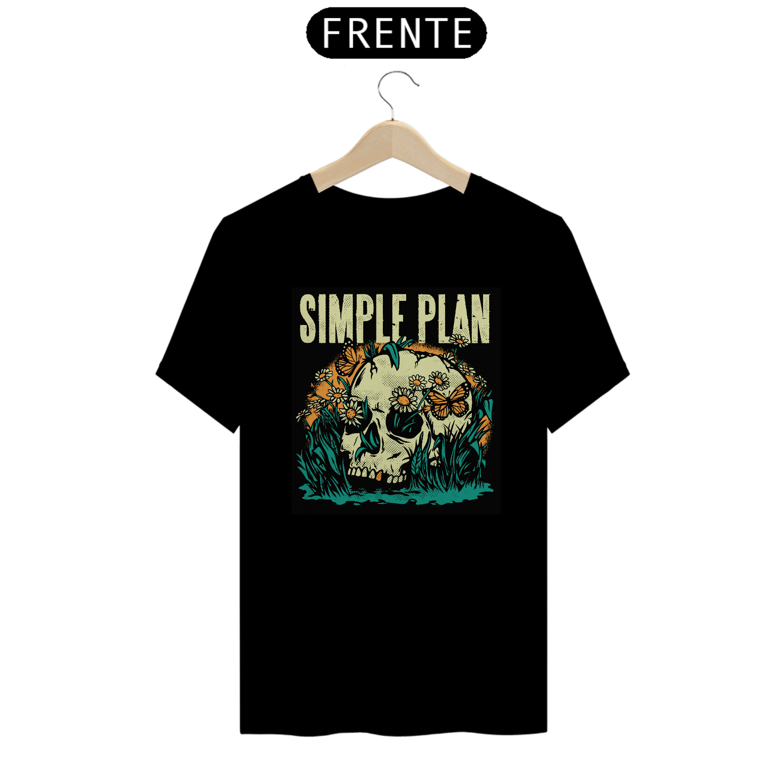 Camiseta SIMPLE PLAN Caveira Flores 