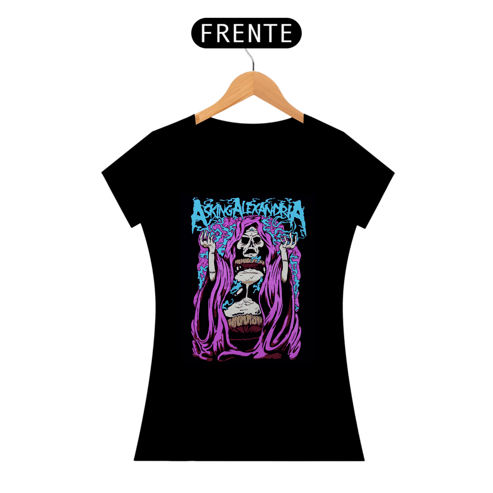 Nome do produto: Camiseta ASKING ALEXANDRIA Baby Look Quality Skull Hourglass