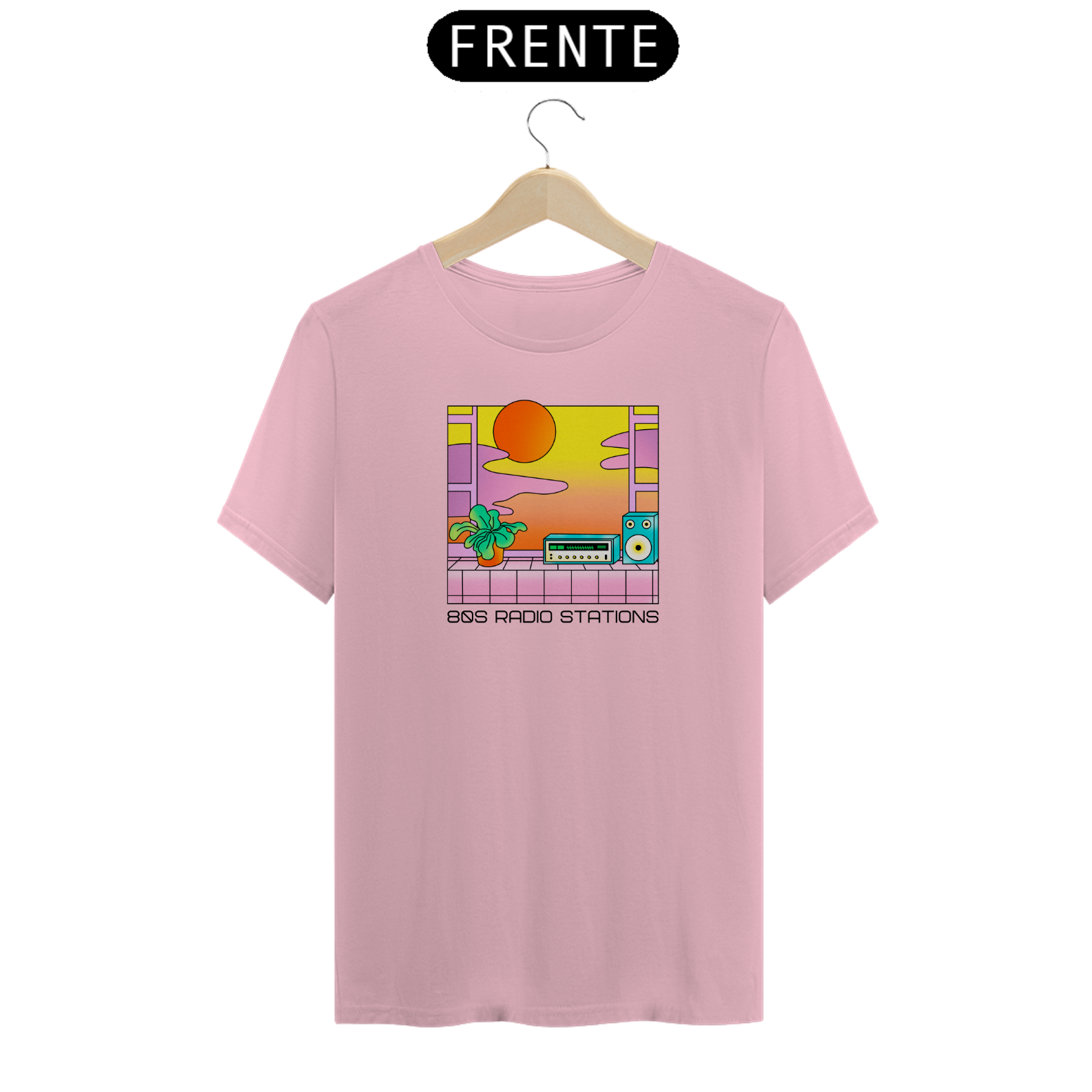 Camiseta 80s Radio Stations Alto-Falante Planta Sunset