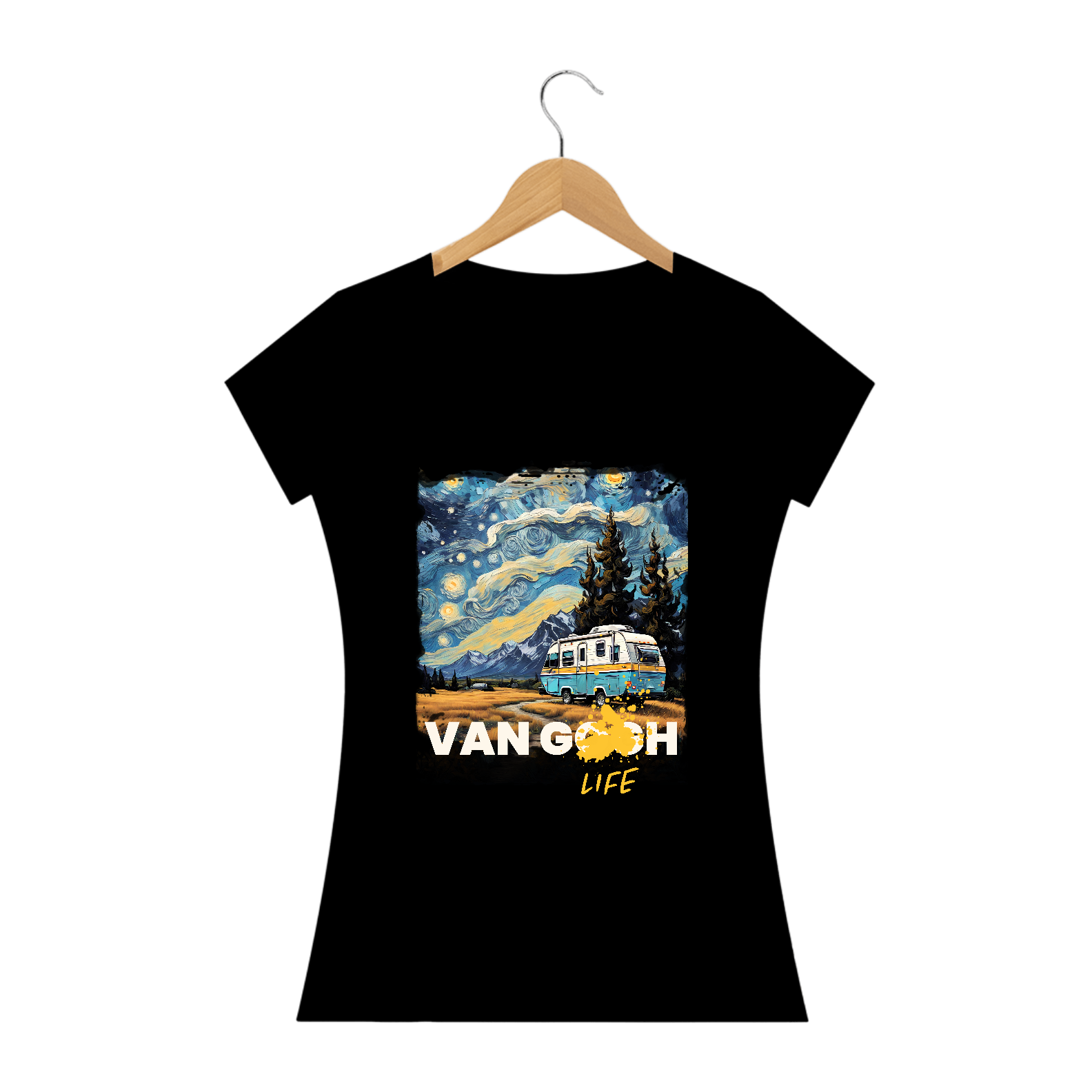 Camiseta Van Gogh - Babylook Long (cores escuras)