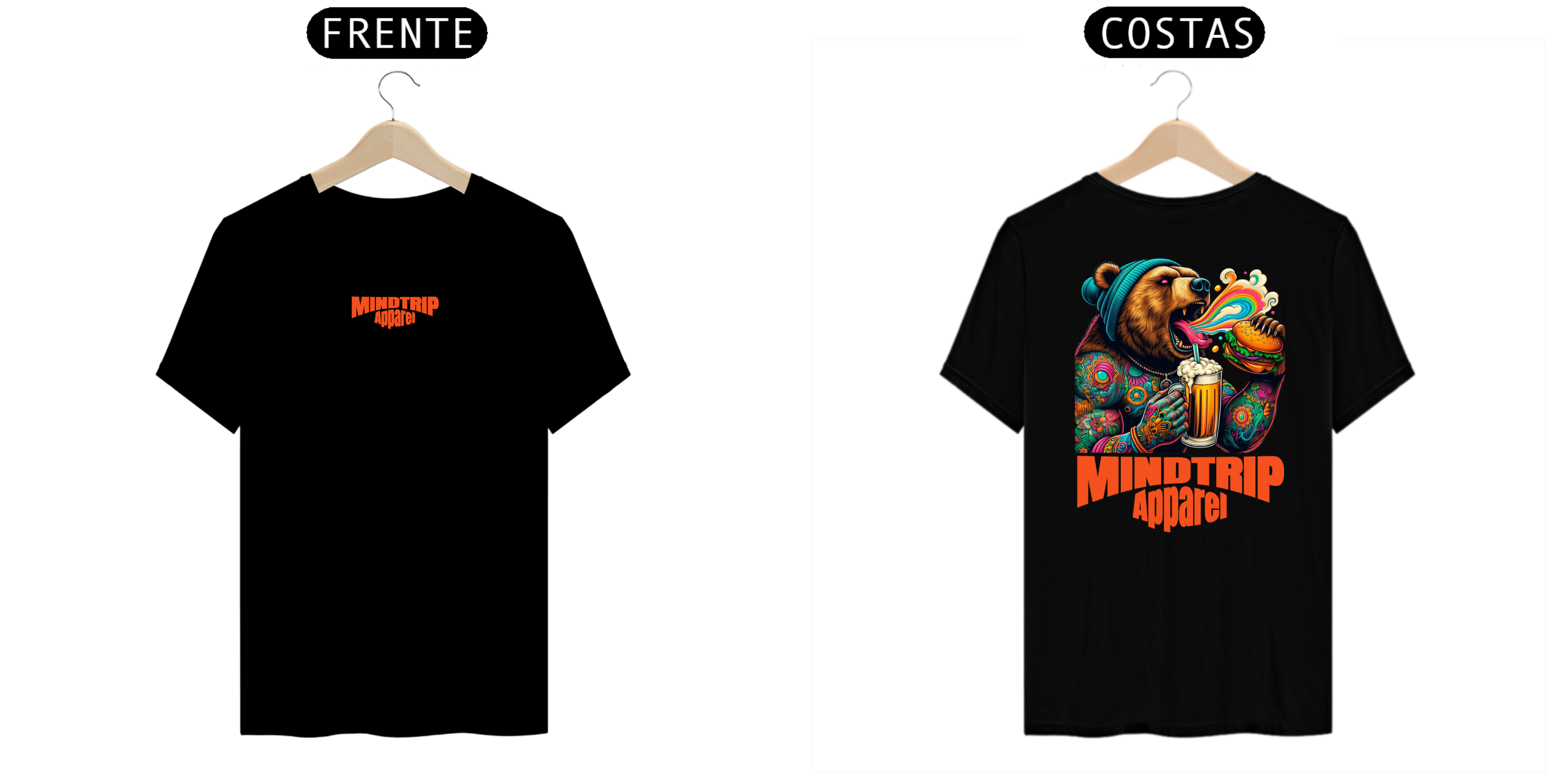Camiseta Urso Comendo Hambúrguer e Tomando Chopp (Mindtrip Apparel)