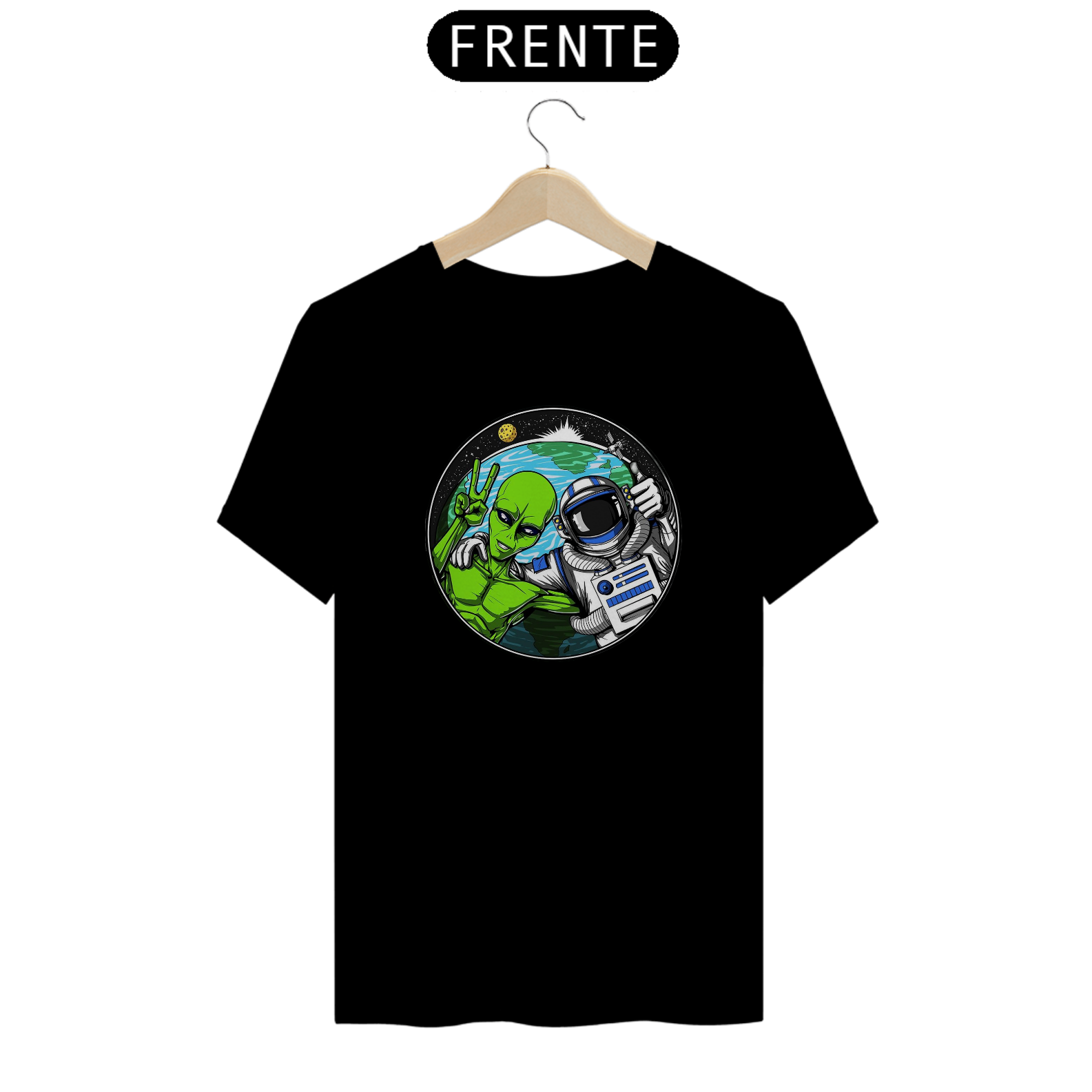 Camiseta Alien e Astronauta Tirando Selfie