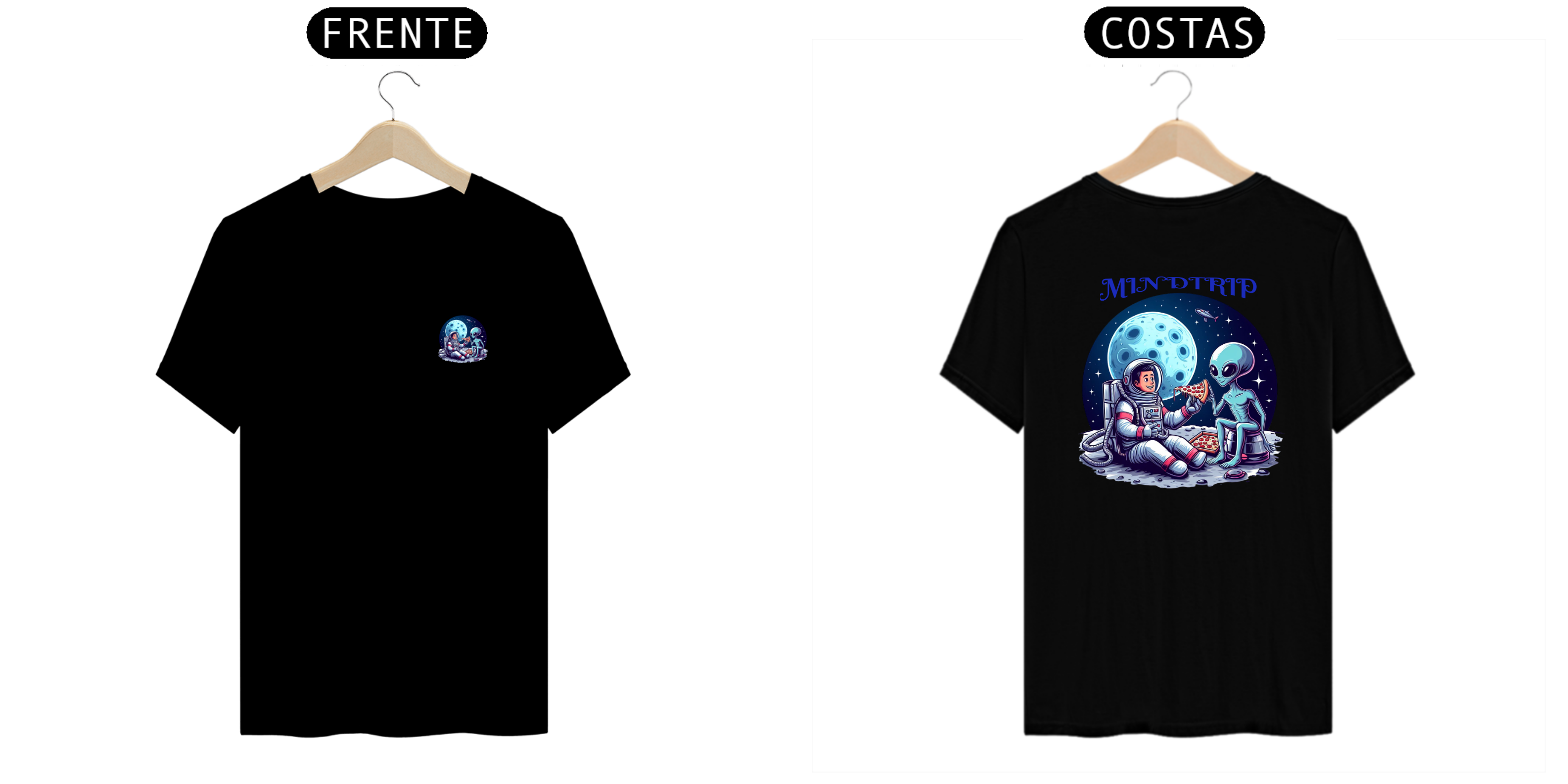Camiseta Alien e Astronauta Comendo Pizza (Mindtrip Apparel)
