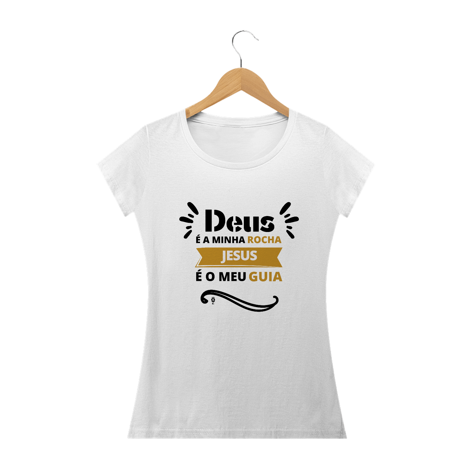 Camiseta Baby Clássica Deus é a Minha Rocha Jesus é o Meu Guia - Identidade Cristã