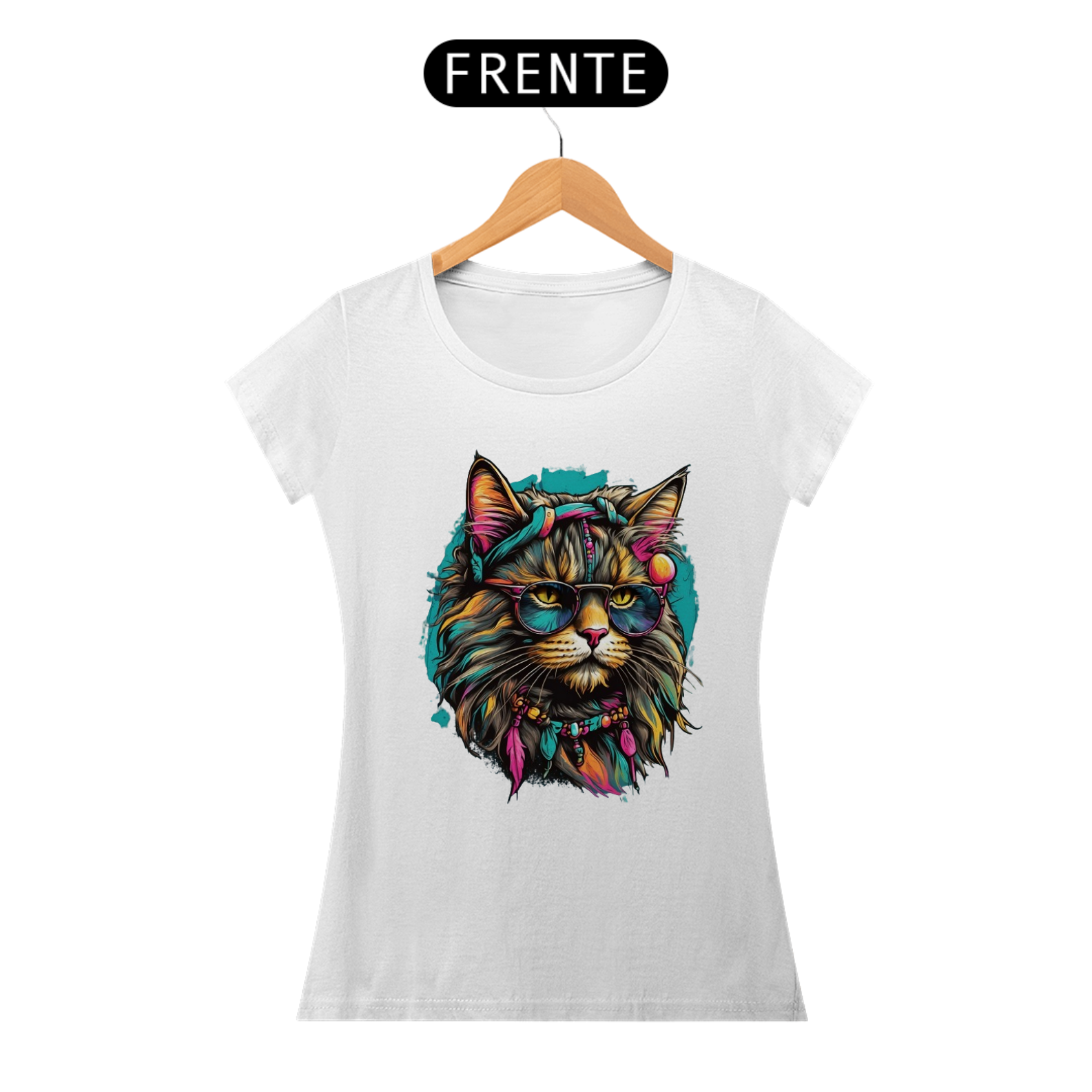 Baby Look Gato Aquarela Luna