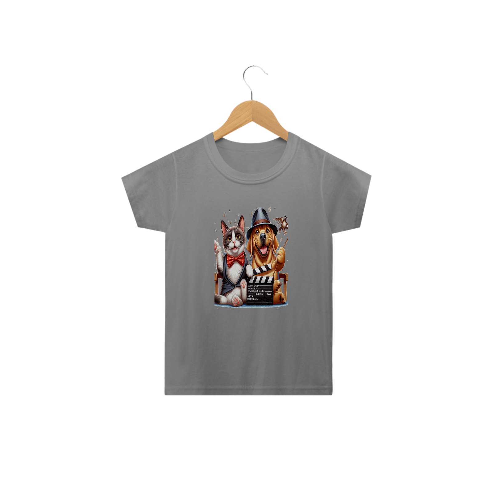 Camiseta Classic Infantil 2a/14a - Gato e cachorro claquete 