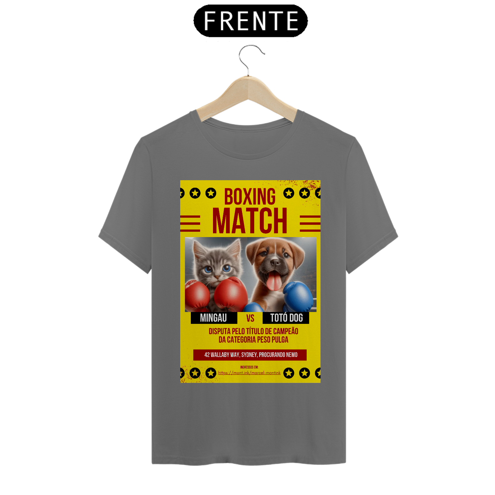 T-Shirt Estonada –  Boxe GatoXCão Peso Pulga -Amarelo