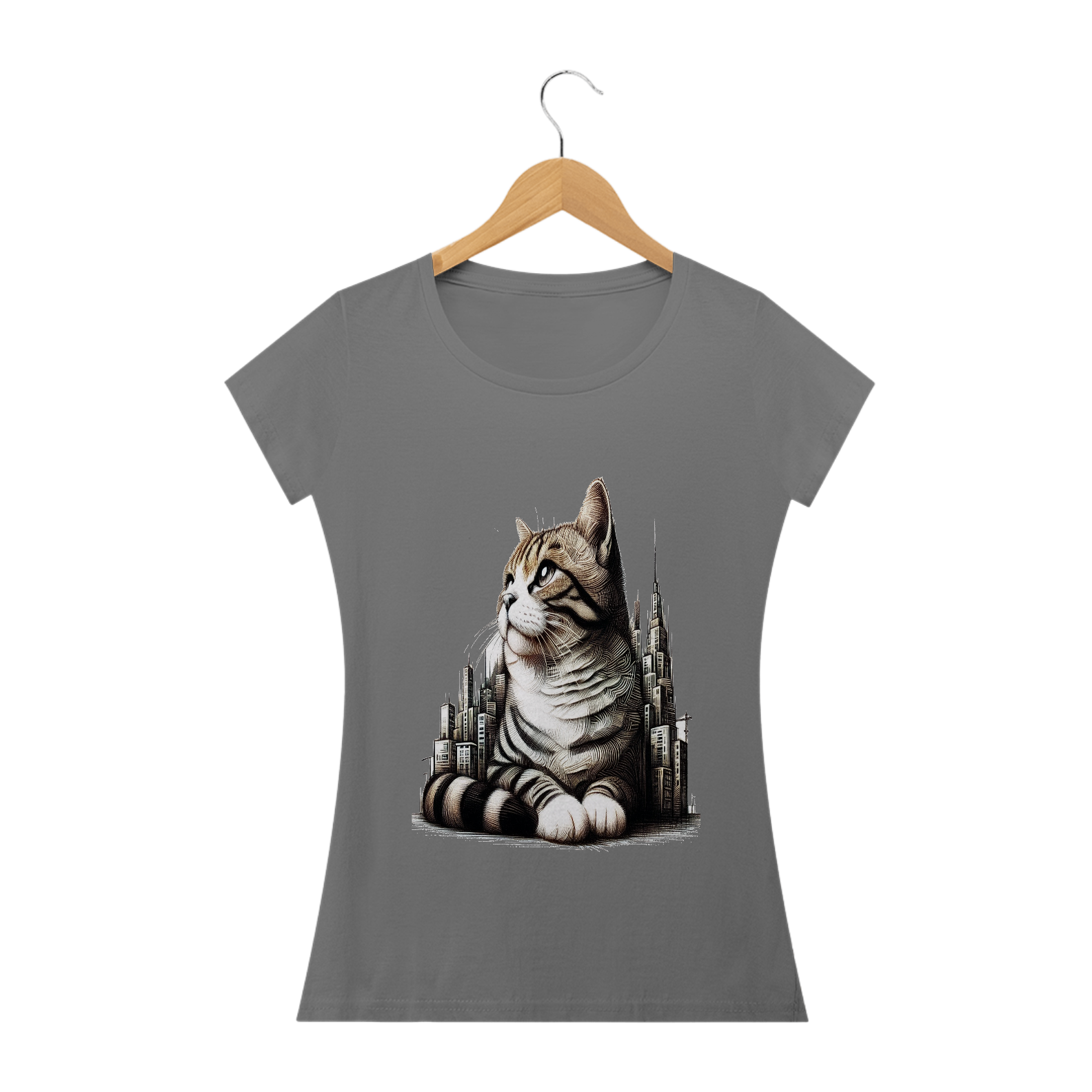Camiseta Baby Long Estonada- Gato em desenho Lápis I