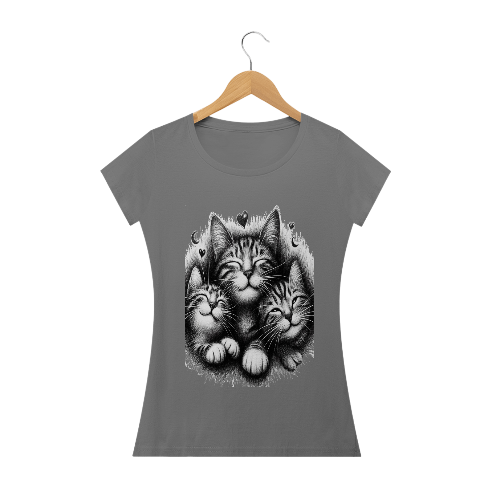 Camiseta Baby Long Estonada-  3 Gatinhos sorrindo