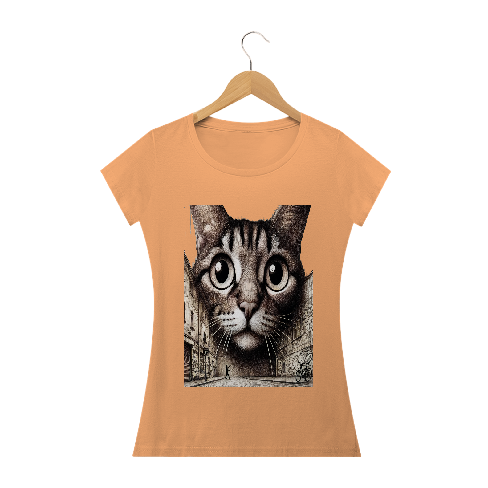 Camiseta Baby Long Estonada-   Gato Frontal