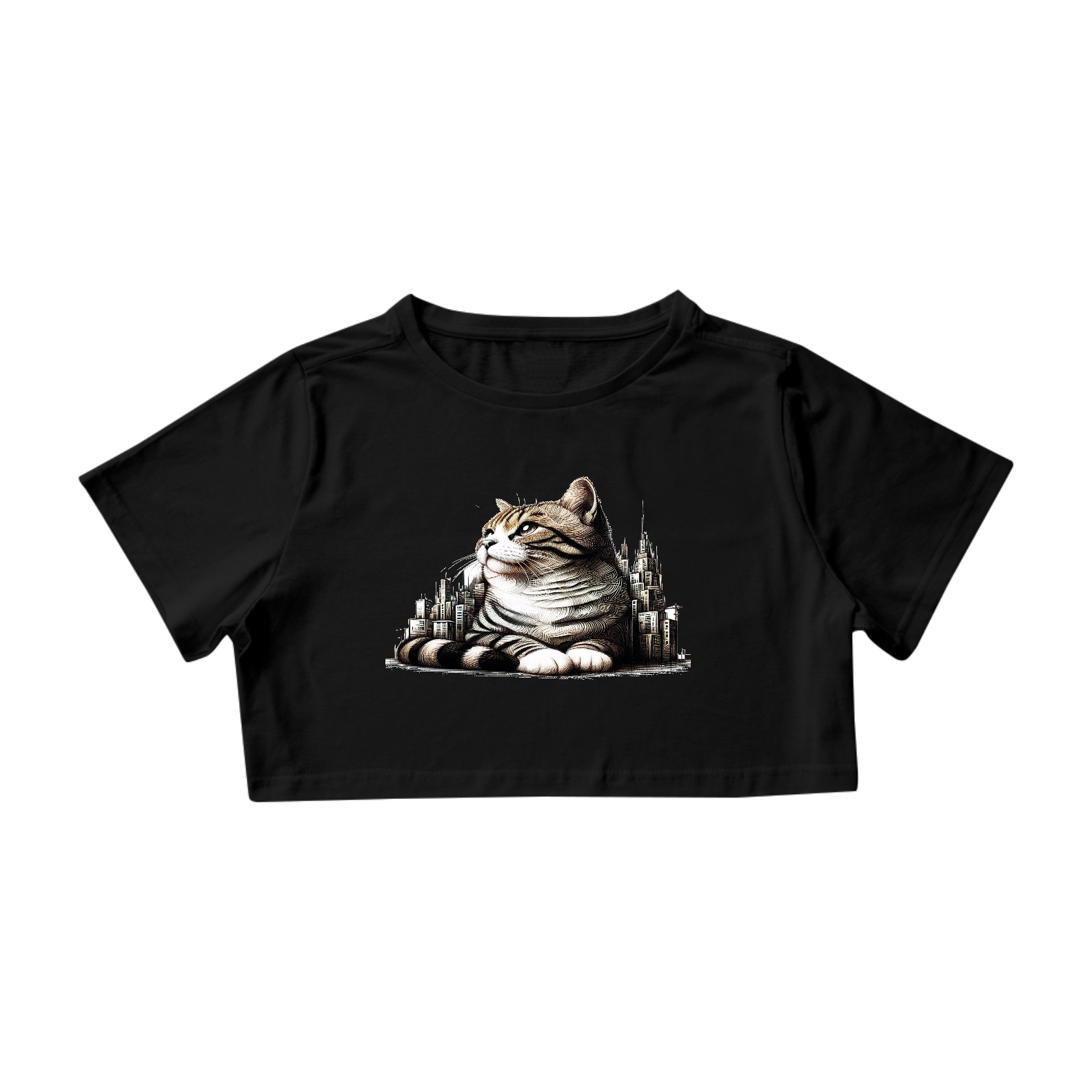 Camiseta Cropped - Gato em desenho Lápis I