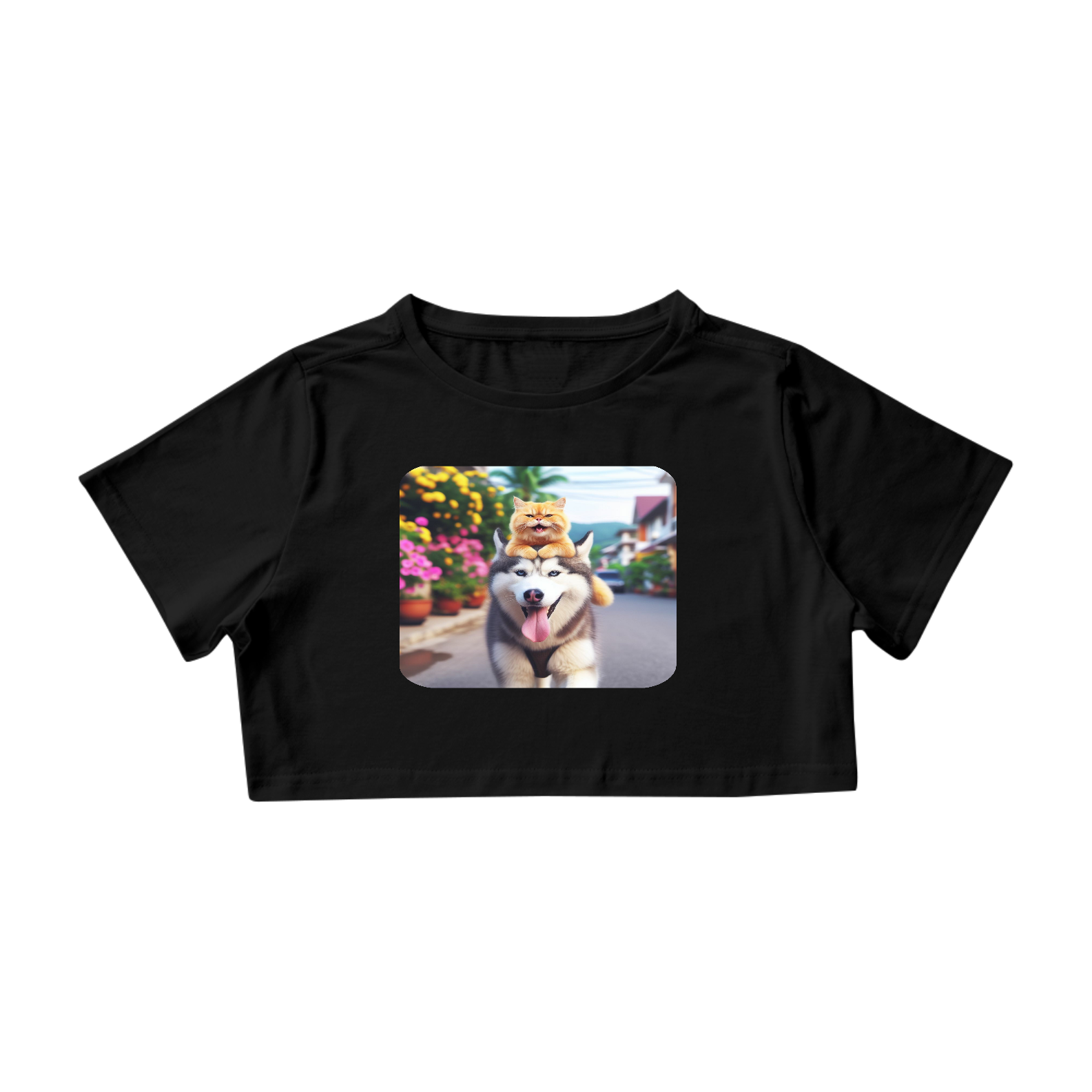 Camiseta Cropped -Camiseta Gatos e Husky III