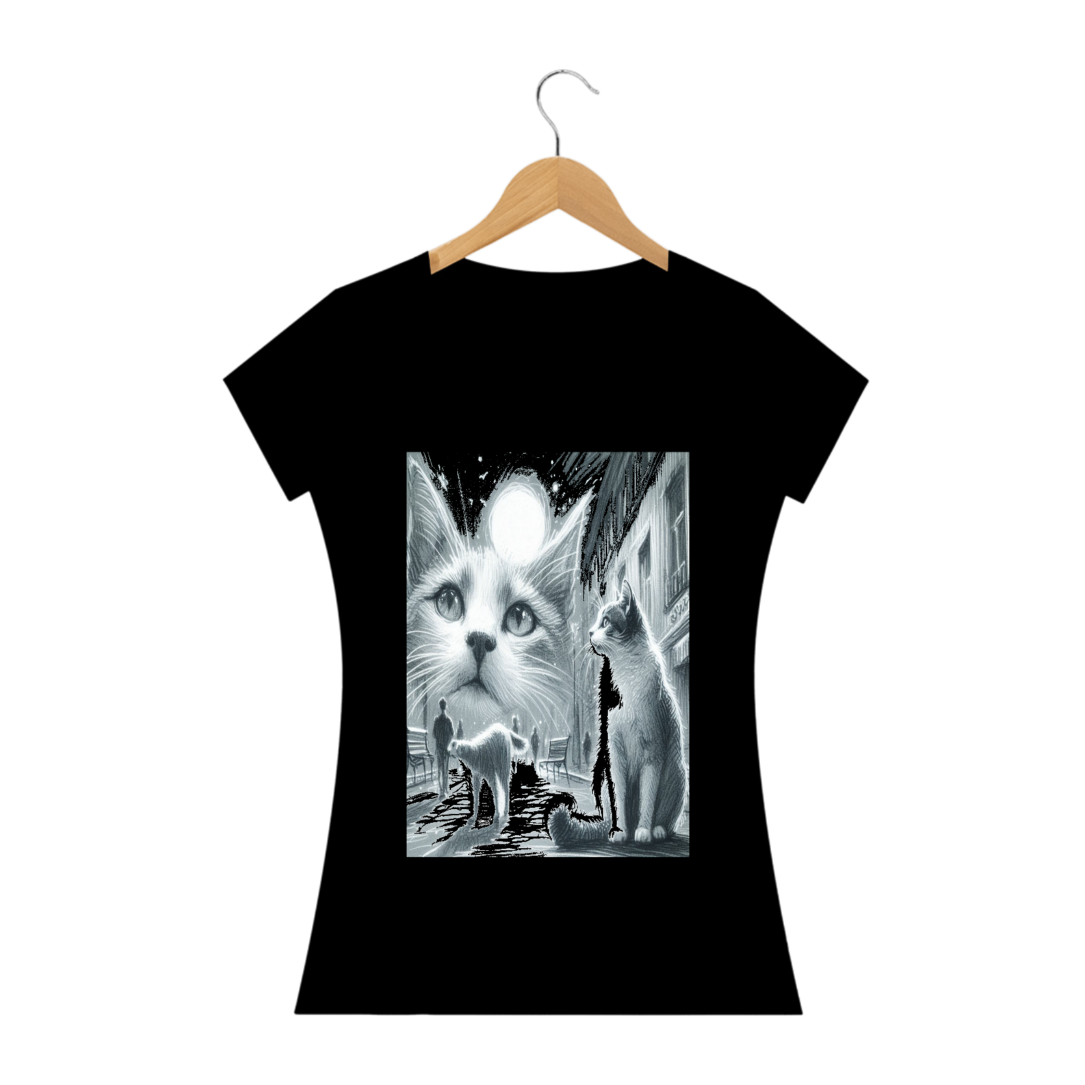 Camiseta Baby Long Quality –Gato ao Luar