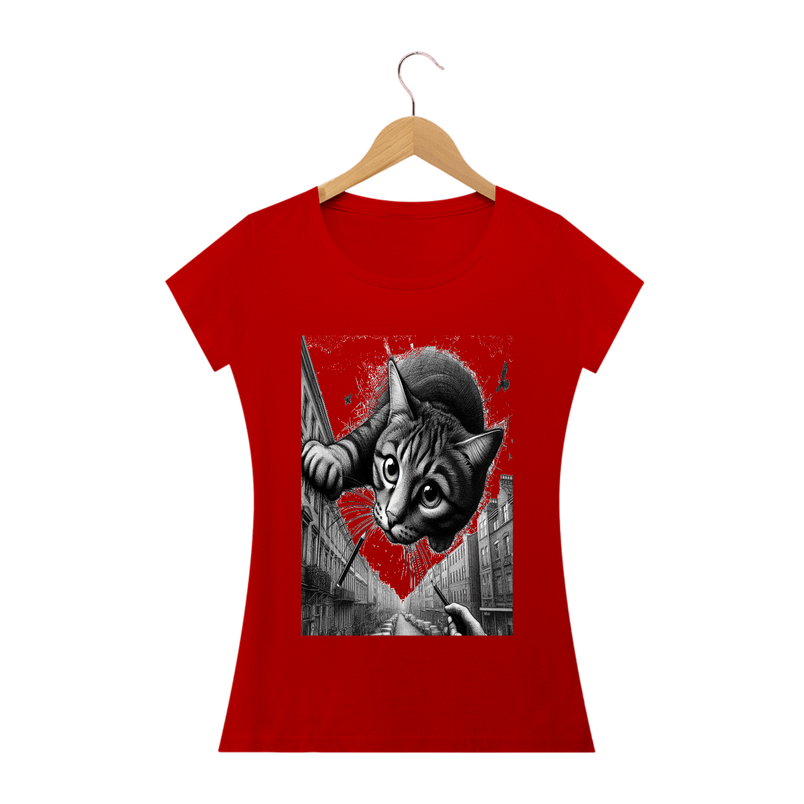 Camiseta Baby Long Quality - Gato saindo do céu